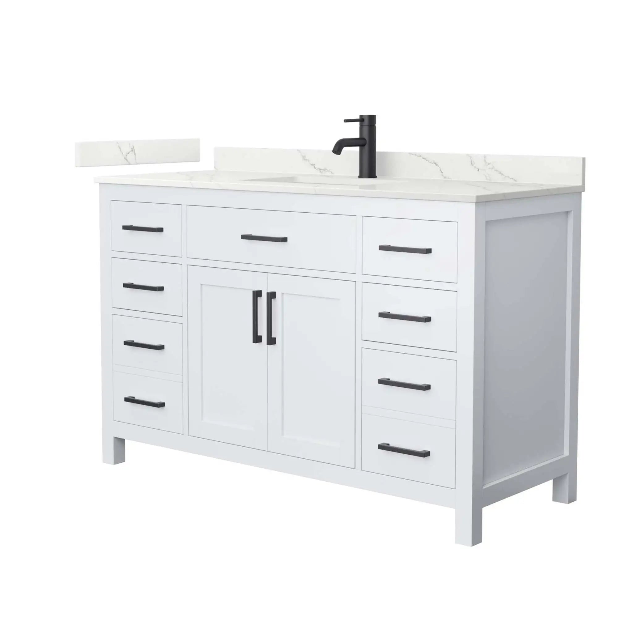 54" Beckett Single Bathroom Vanity in White with Matte Black Trim by Wyndham