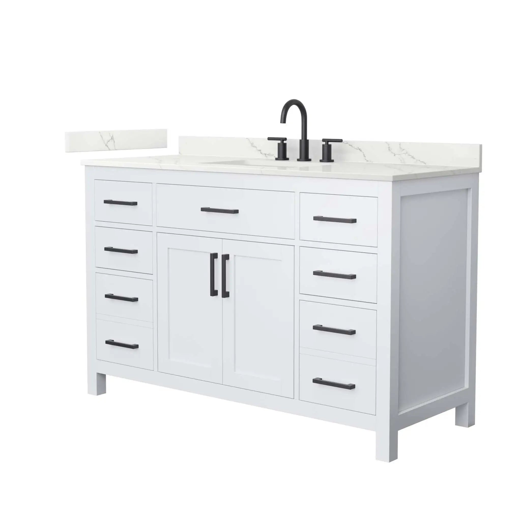 54" Beckett Single Bathroom Vanity in White with Matte Black Trim by Wyndham