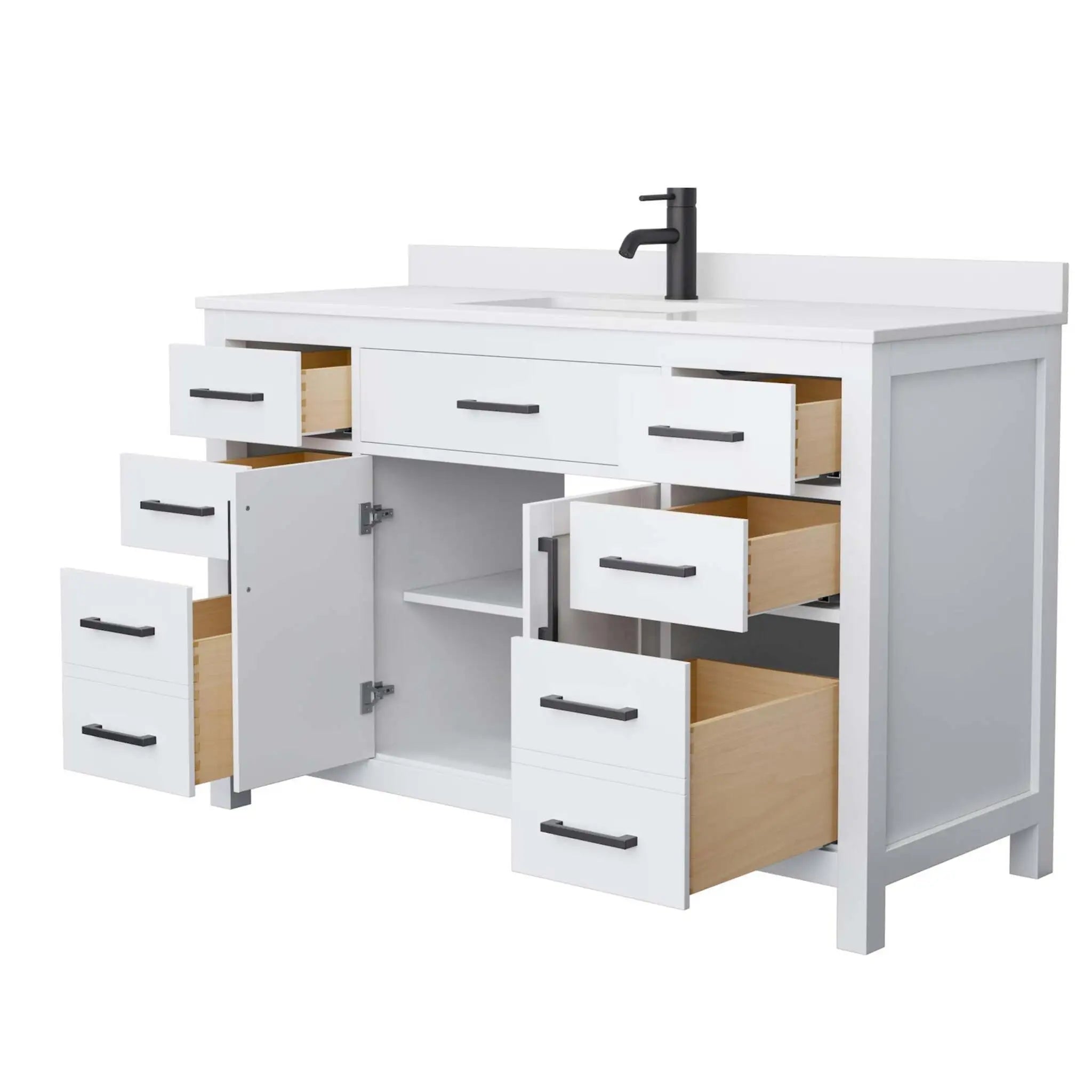 54" Beckett Single Bathroom Vanity in White with Matte Black Trim by Wyndham