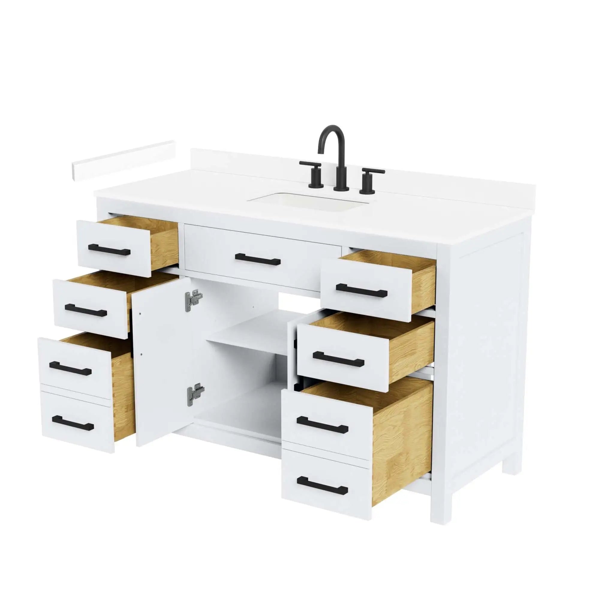 54" Beckett Single Bathroom Vanity in White with Matte Black Trim by Wyndham
