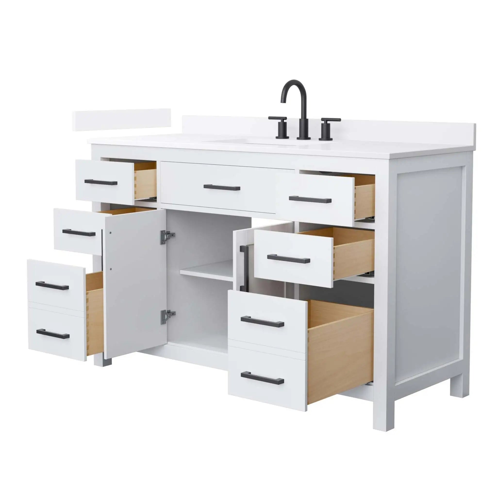 54" Beckett Single Bathroom Vanity in White with Matte Black Trim by Wyndham
