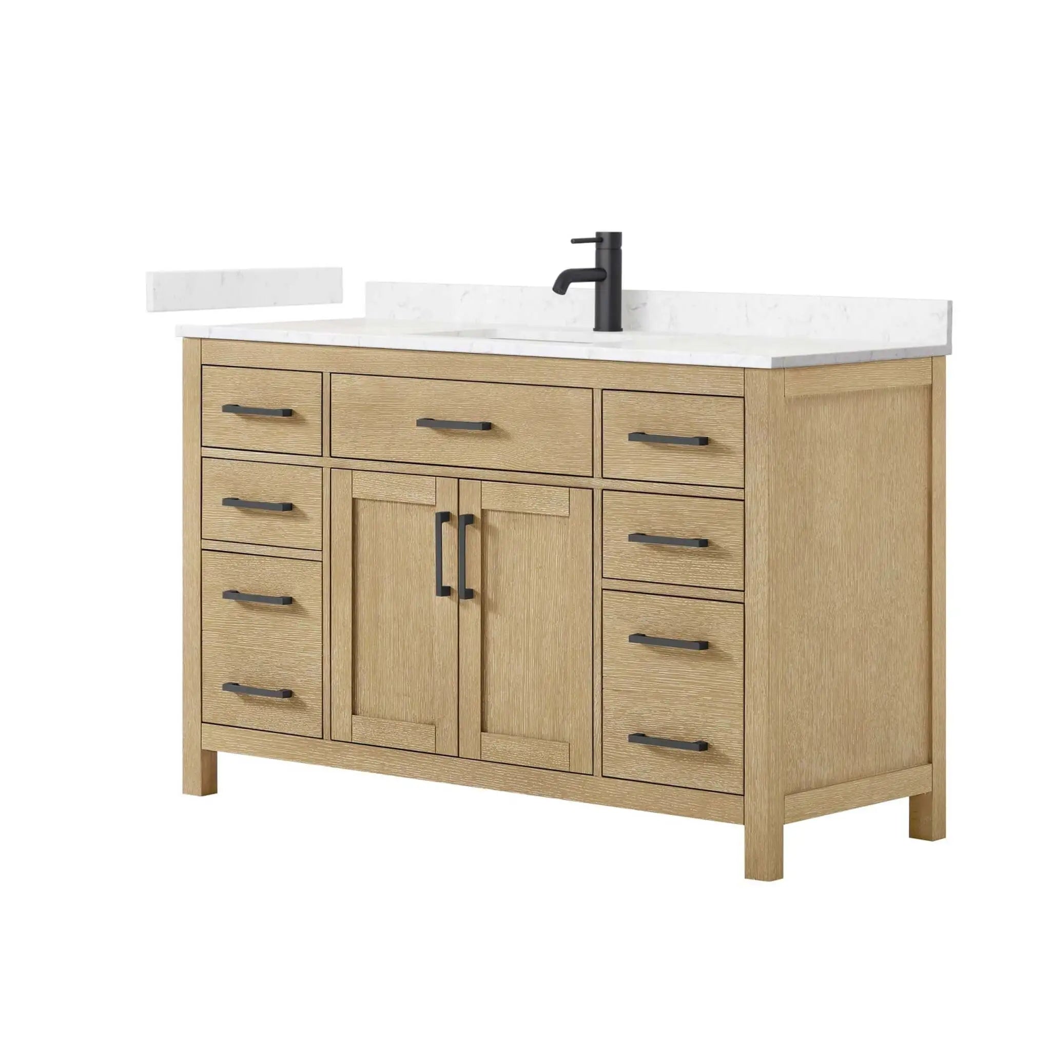 54" Beckett Single Bathroom Vanity in Whitewashed Oak with Matte Black Trim by Wyndham