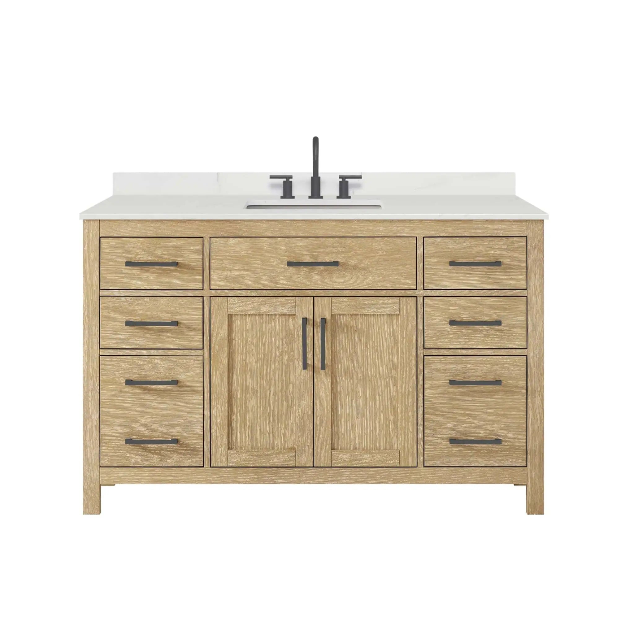 54" Beckett Single Bathroom Vanity in Whitewashed Oak with Matte Black Trim by Wyndham