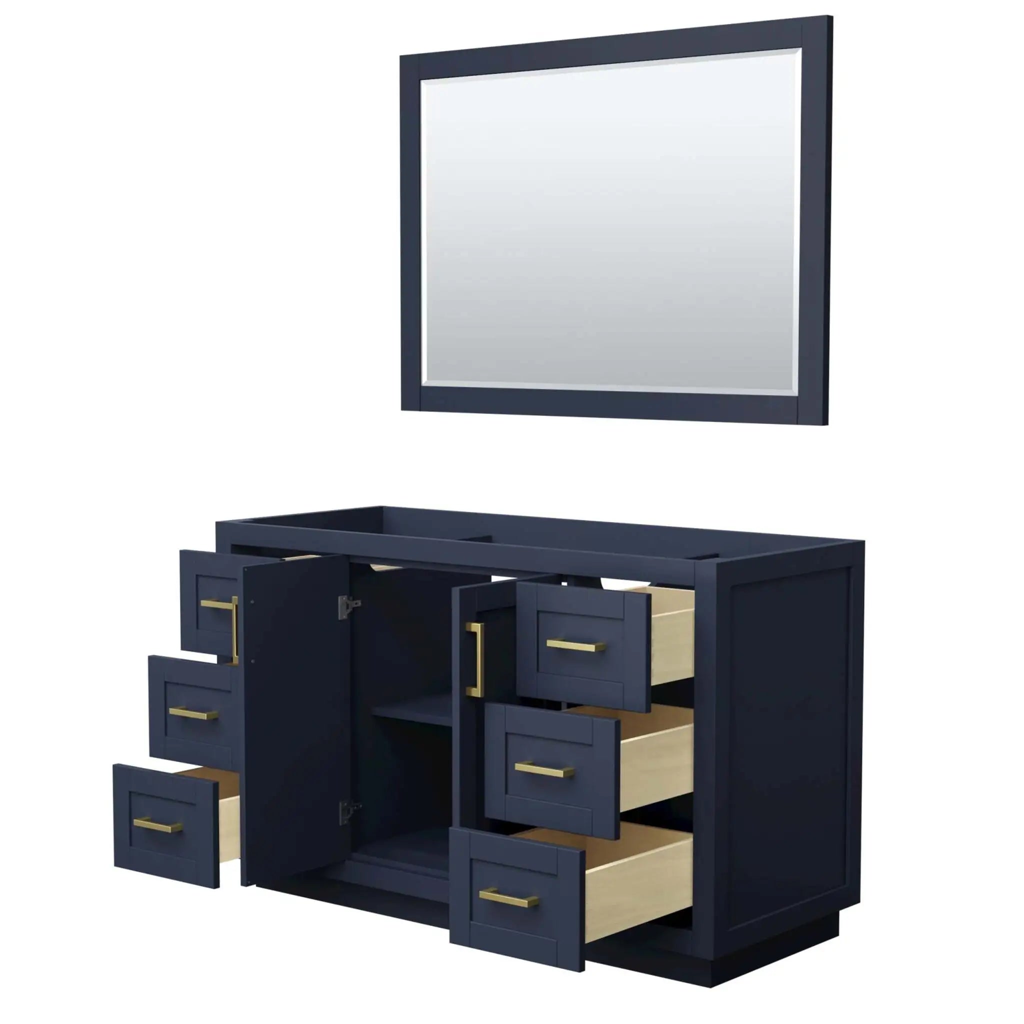 54" Miranda Single Bathroom Vanity in Dark Blue with Brushed Gold Trim & 46" Mirror by Wyndham