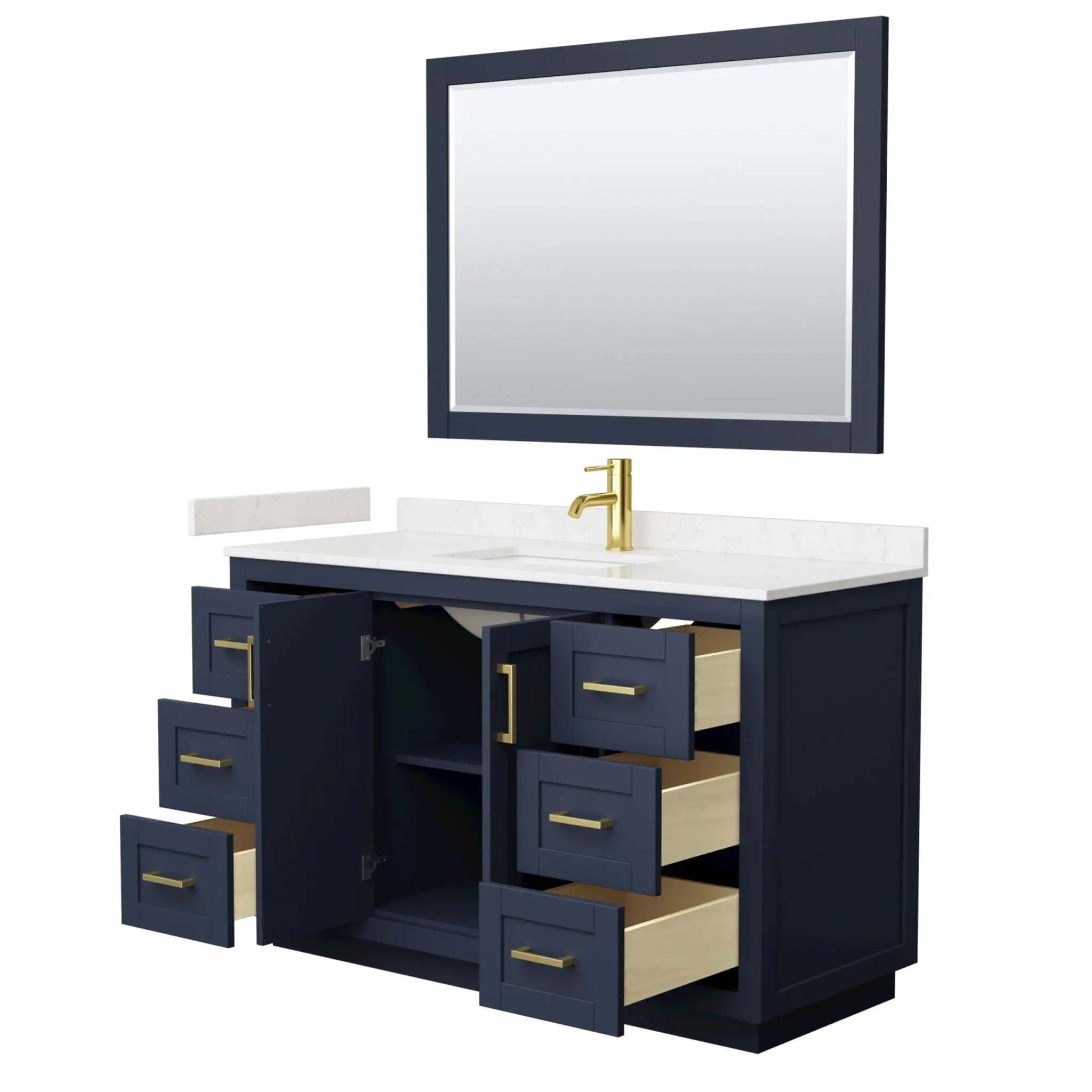 54" Miranda Single Bathroom Vanity in Dark Blue with Brushed Gold Trim & 46" Mirror by Wyndham