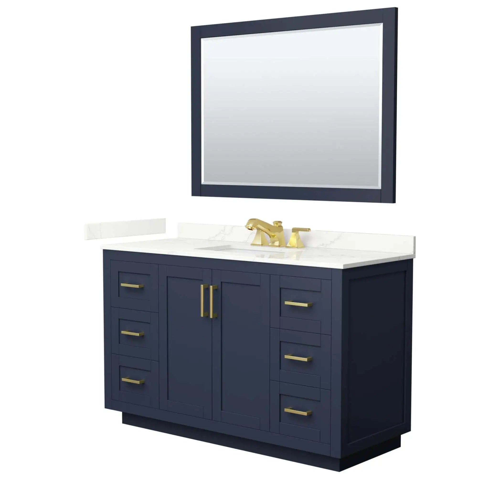 54" Miranda Single Bathroom Vanity in Dark Blue with Brushed Gold Trim & 46" Mirror by Wyndham
