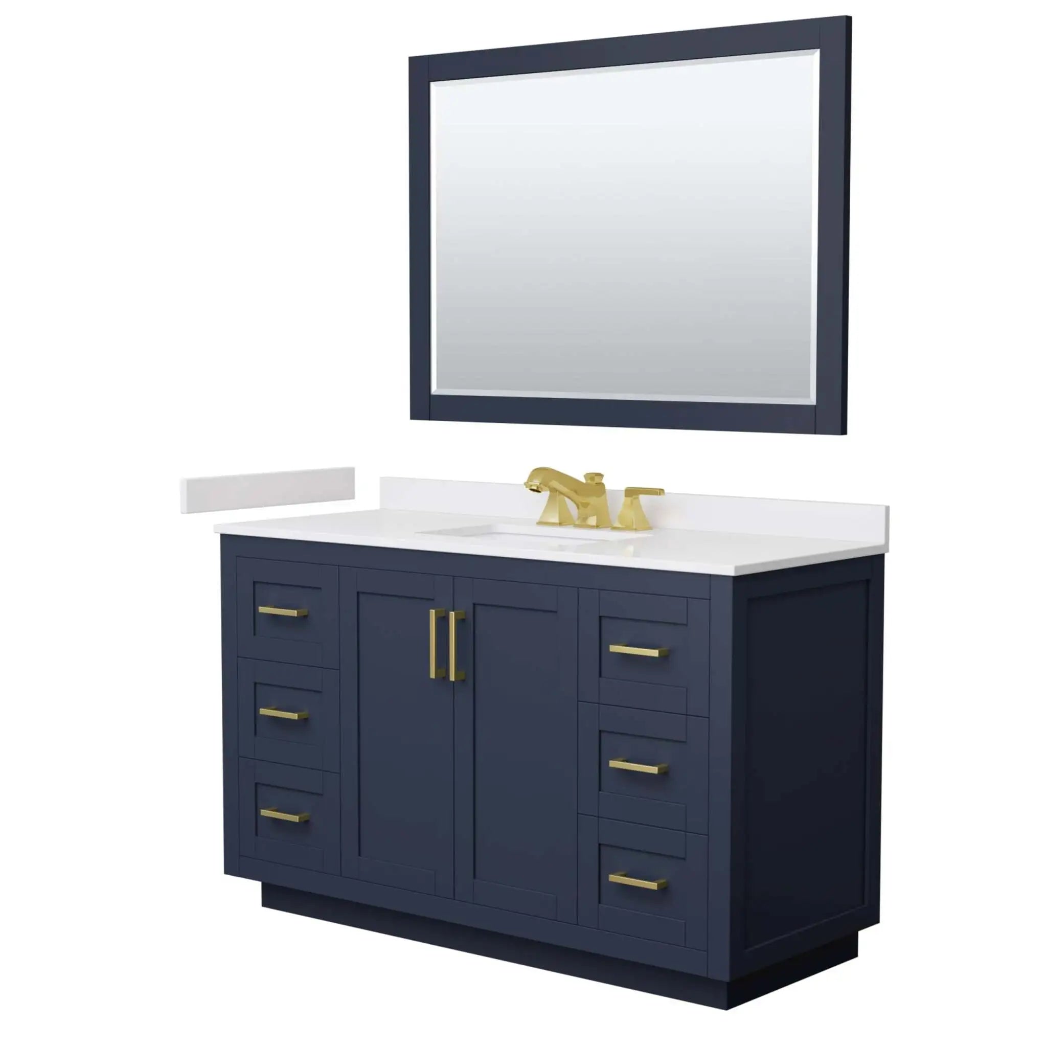 54" Miranda Single Bathroom Vanity in Dark Blue with Brushed Gold Trim & 46" Mirror by Wyndham