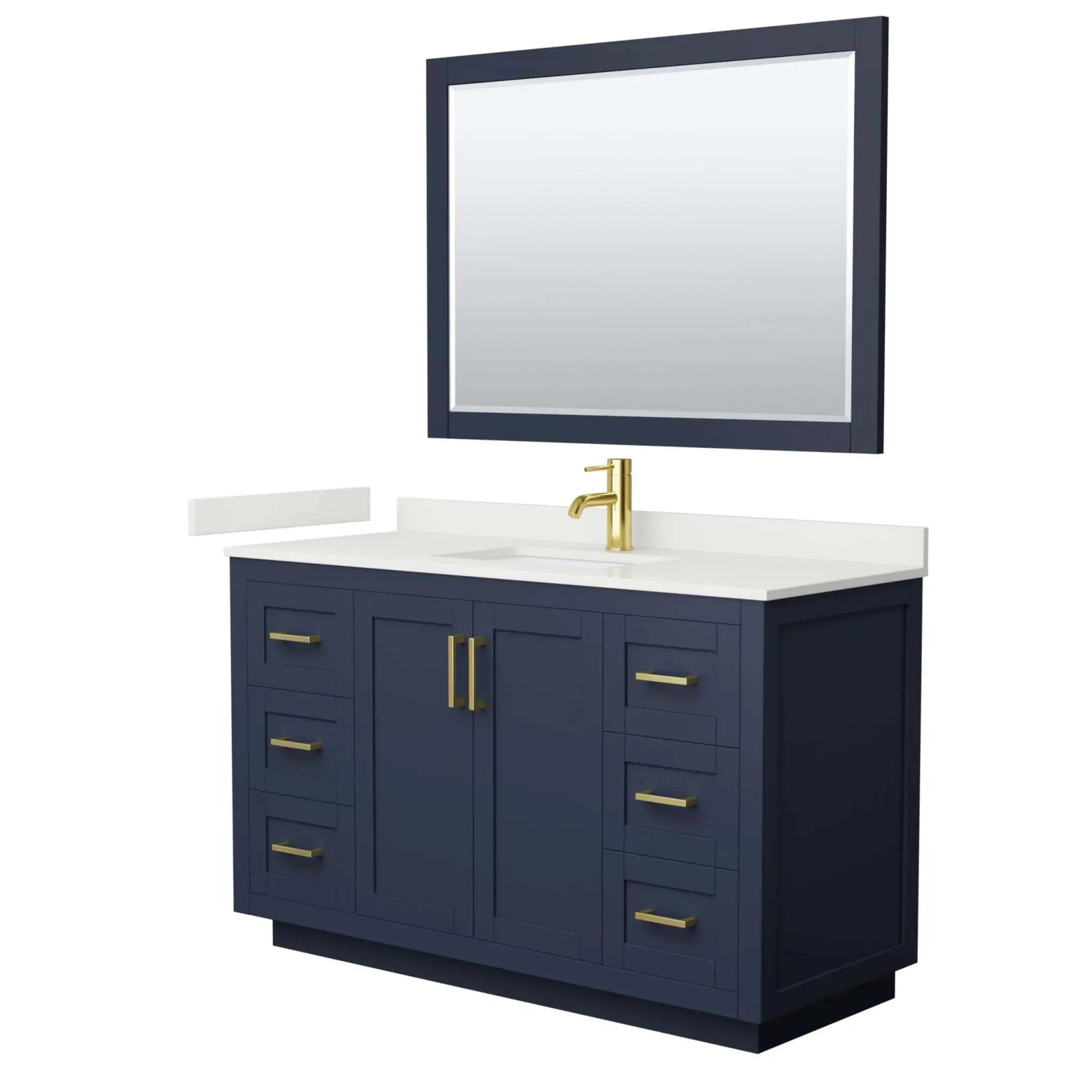 54" Miranda Single Bathroom Vanity in Dark Blue with Brushed Gold Trim & 46" Mirror by Wyndham