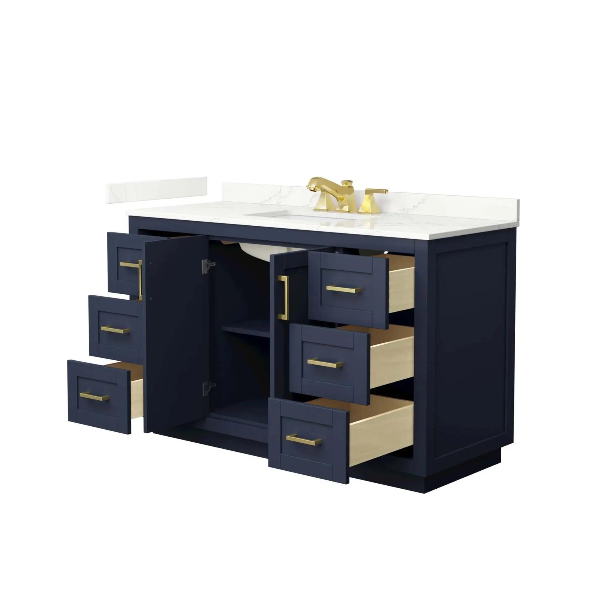 54" Miranda Single Bathroom Vanity in Dark Blue with Brushed Gold Trim by Wyndham