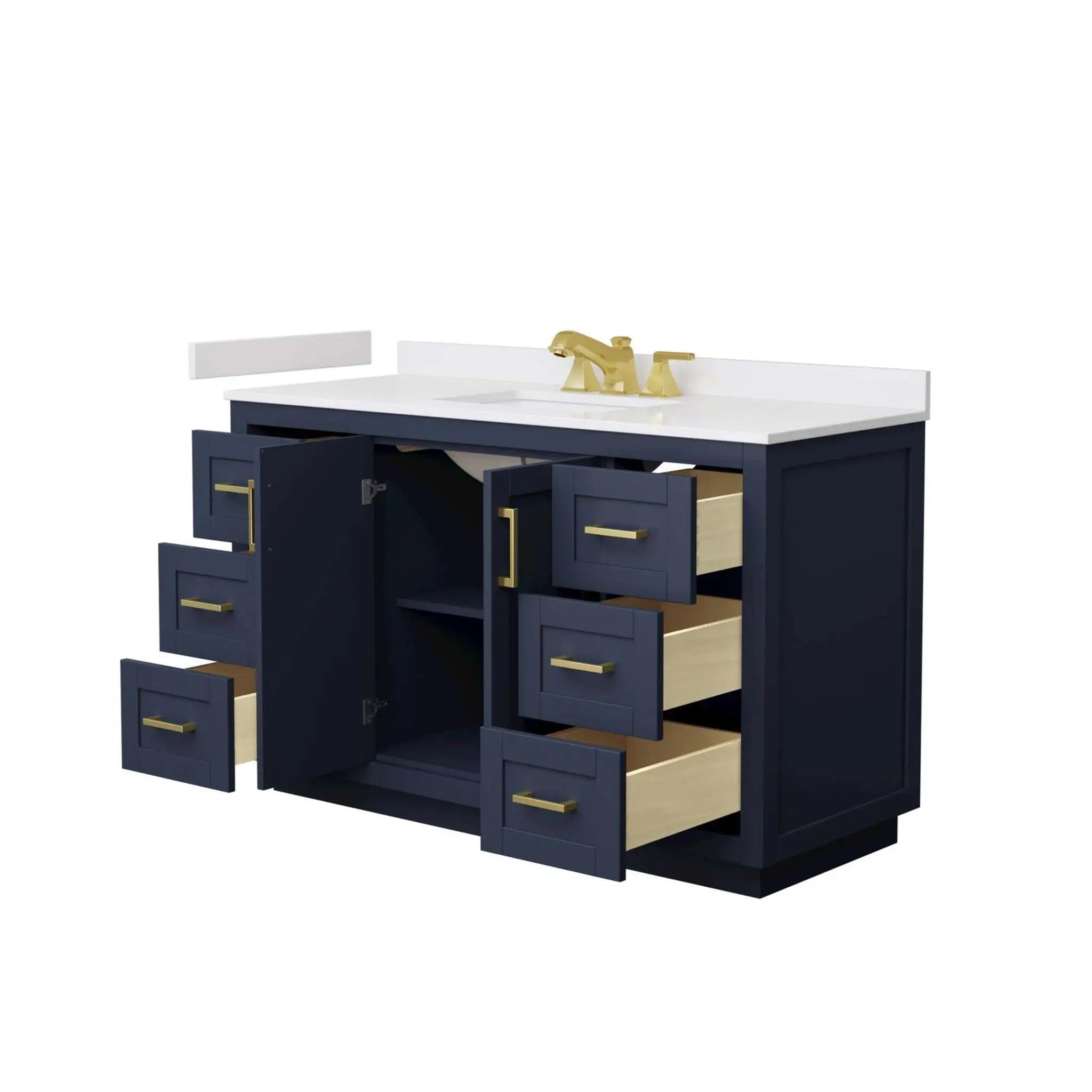54" Miranda Single Bathroom Vanity in Dark Blue with Brushed Gold Trim by Wyndham
