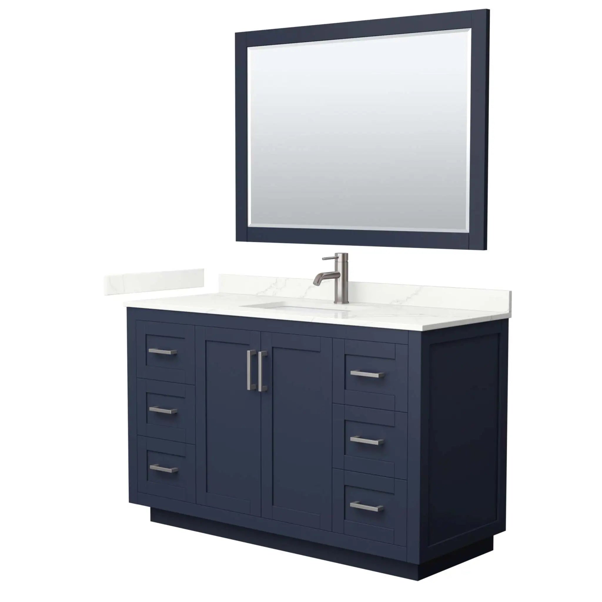 54" Miranda Single Bathroom Vanity in Dark Blue with Brushed Nickel Trim & 46" Mirror by Wyndham