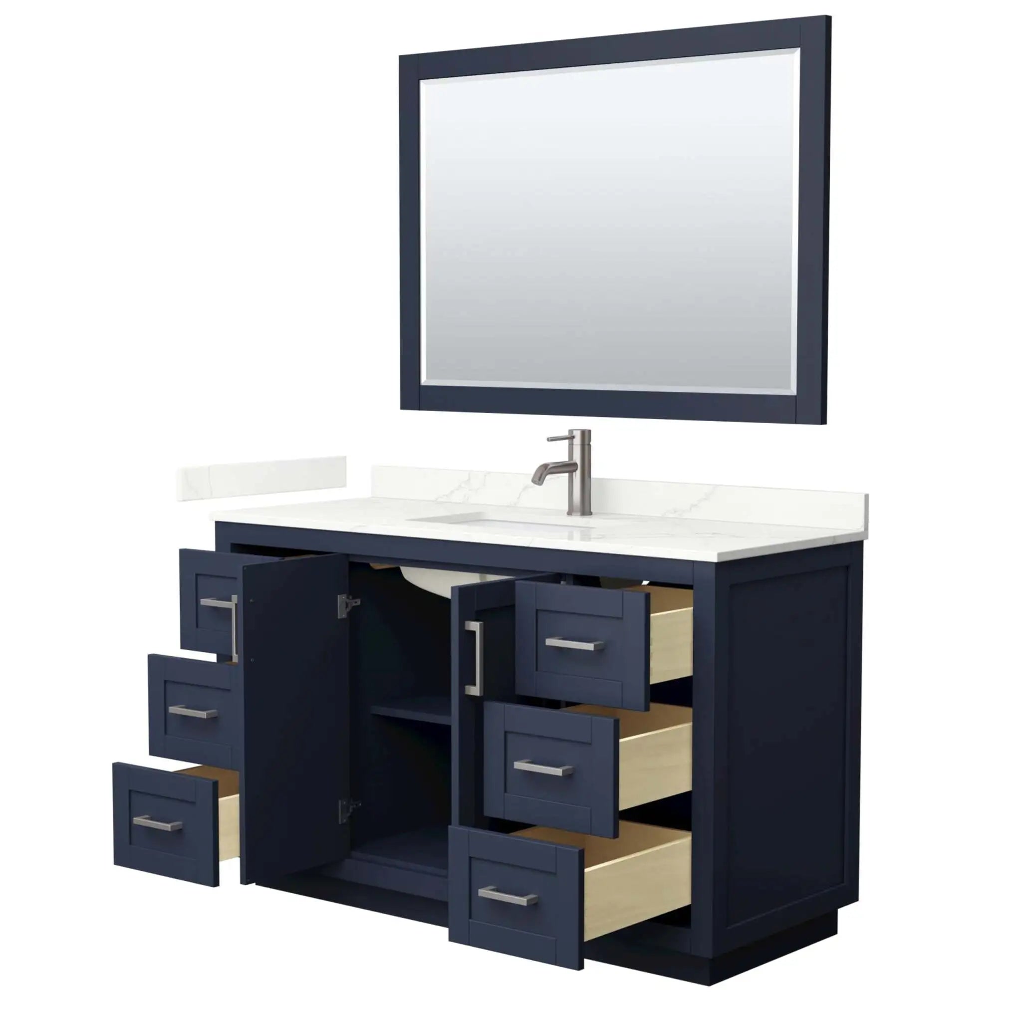 54" Miranda Single Bathroom Vanity in Dark Blue with Brushed Nickel Trim & 46" Mirror by Wyndham