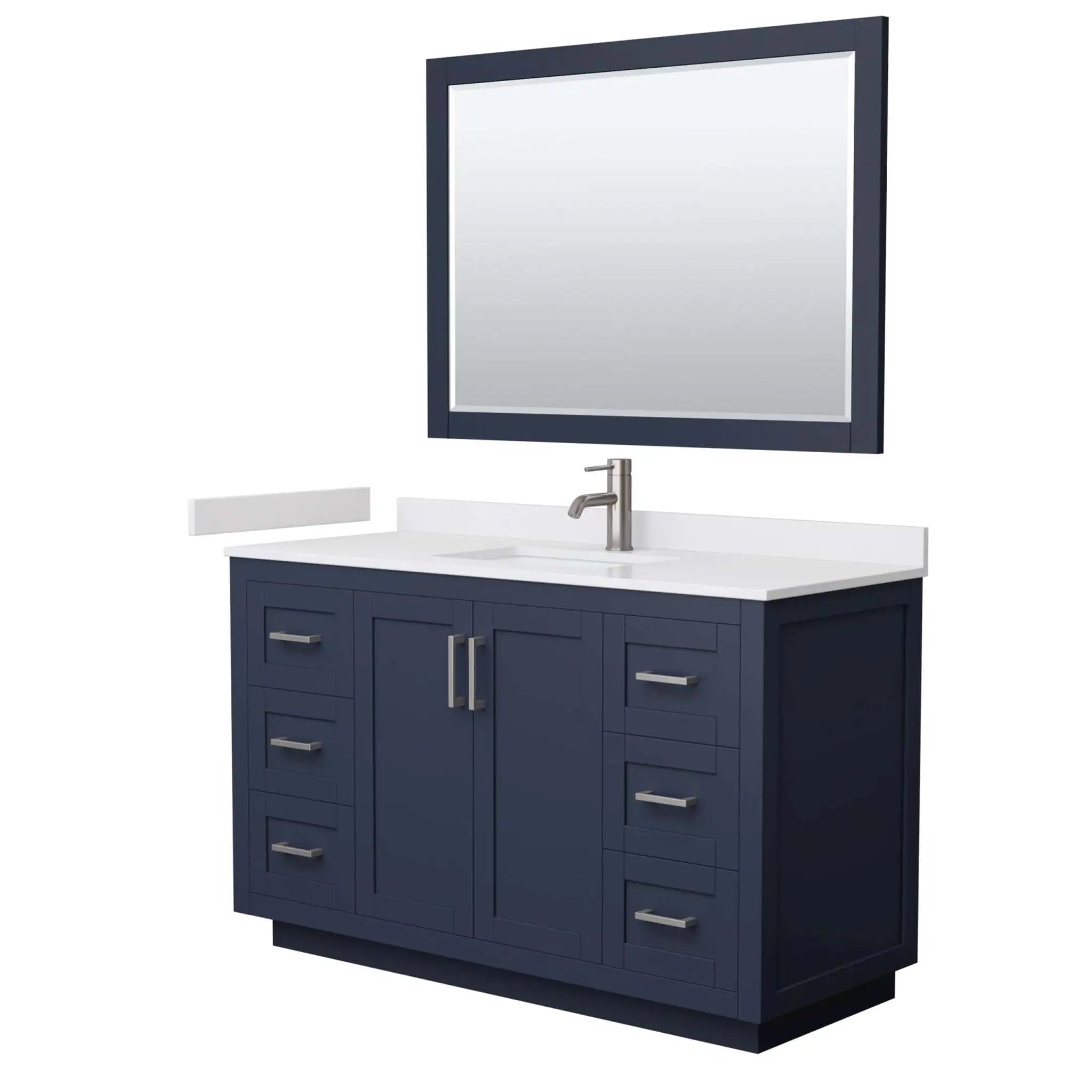 54" Miranda Single Bathroom Vanity in Dark Blue with Brushed Nickel Trim & 46" Mirror by Wyndham