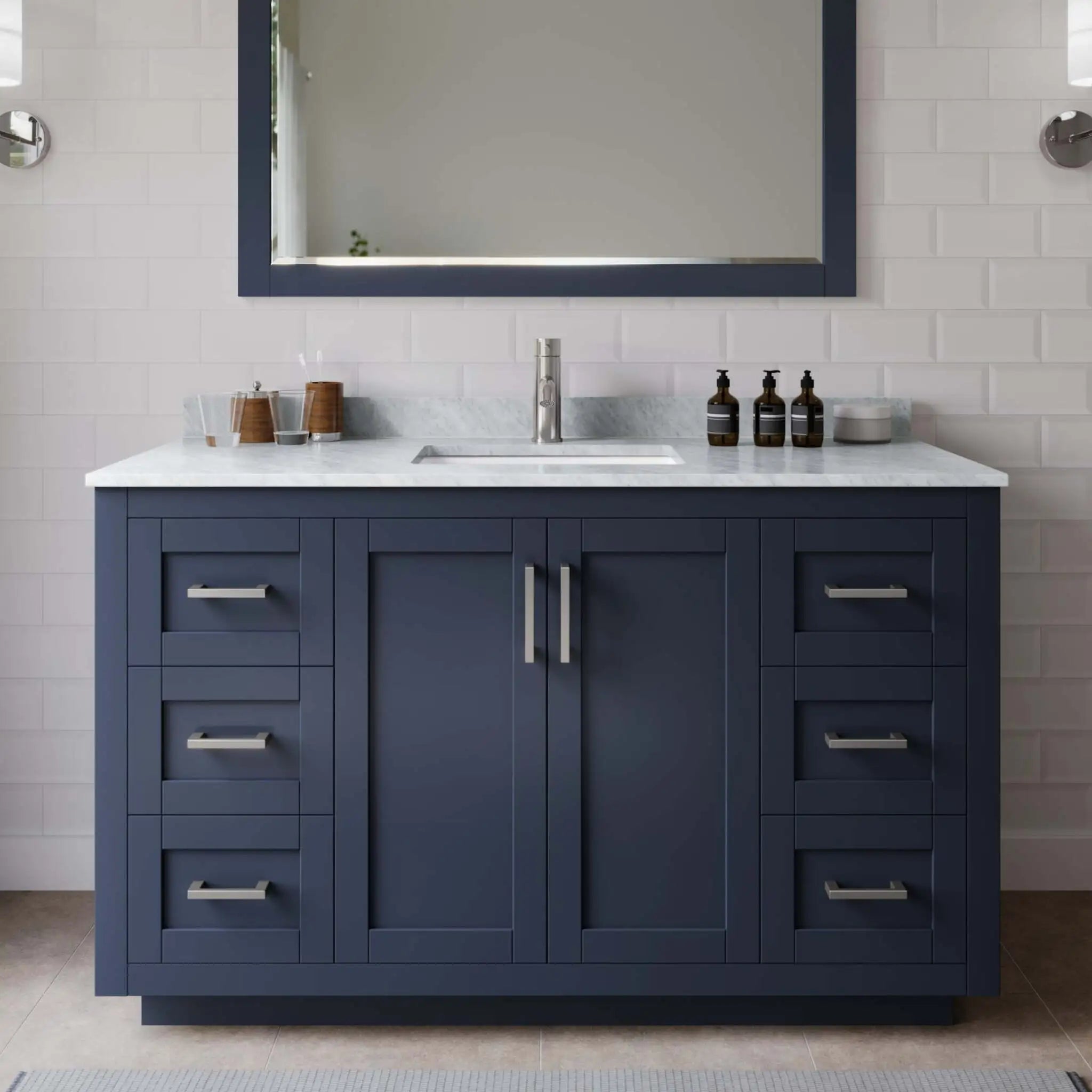 54" Miranda Single Bathroom Vanity in Dark Blue with Brushed Nickel Trim by Wyndham