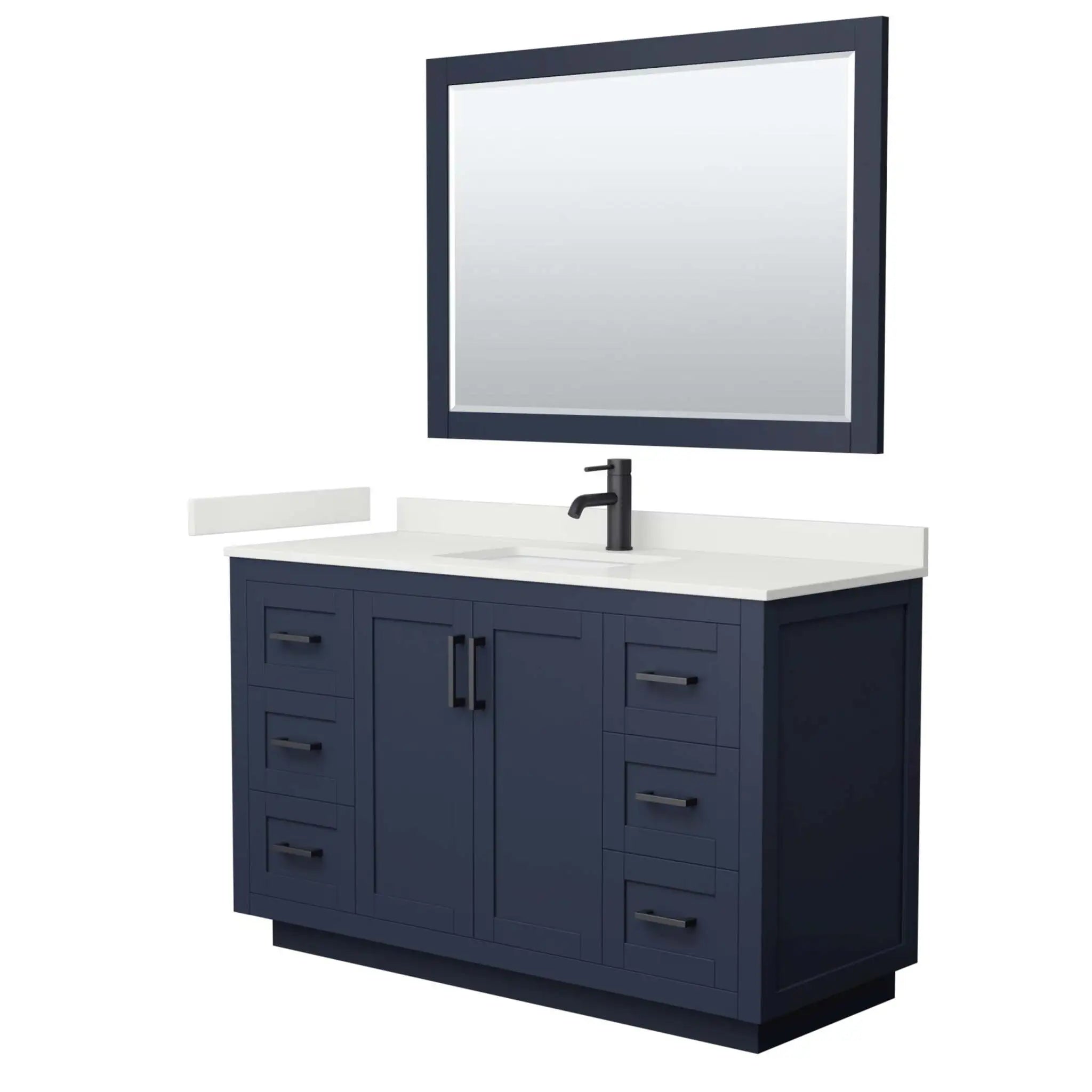 54" Miranda Single Bathroom Vanity in Dark Blue with Matte Black Trim & 46" Mirror by Wyndham