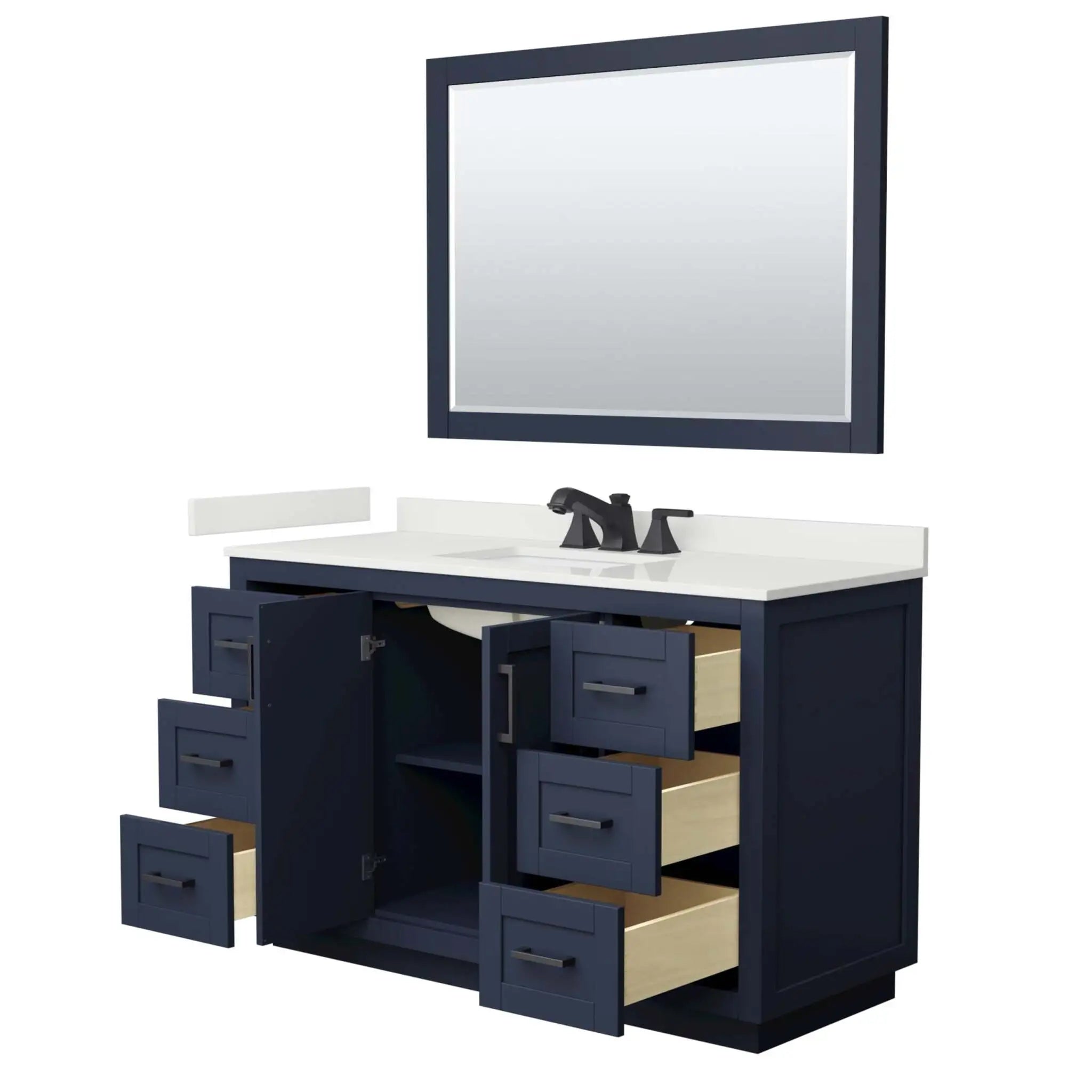 54" Miranda Single Bathroom Vanity in Dark Blue with Matte Black Trim & 46" Mirror by Wyndham