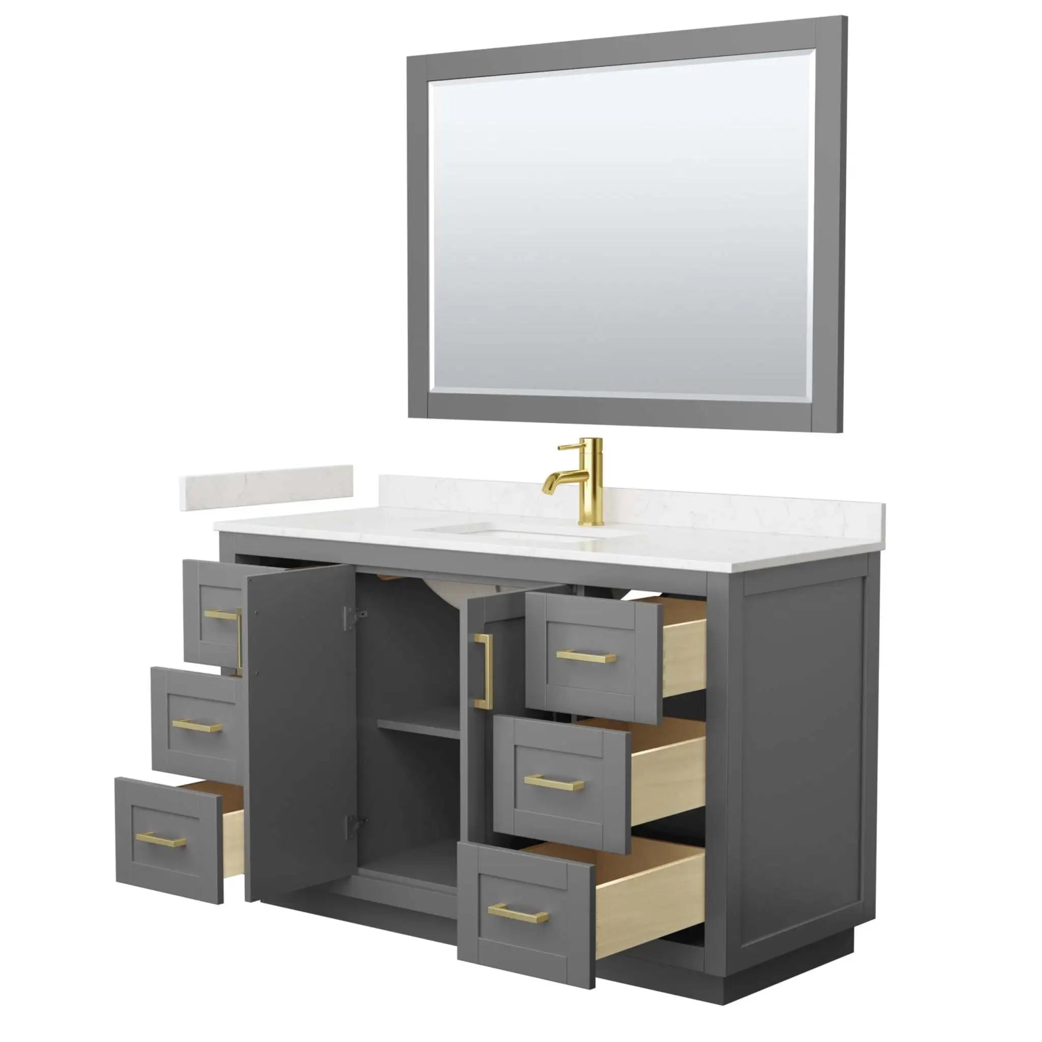 54" Miranda Single Bathroom Vanity in Dark Gray with Brushed Gold Trim & 46" Mirror by Wyndham