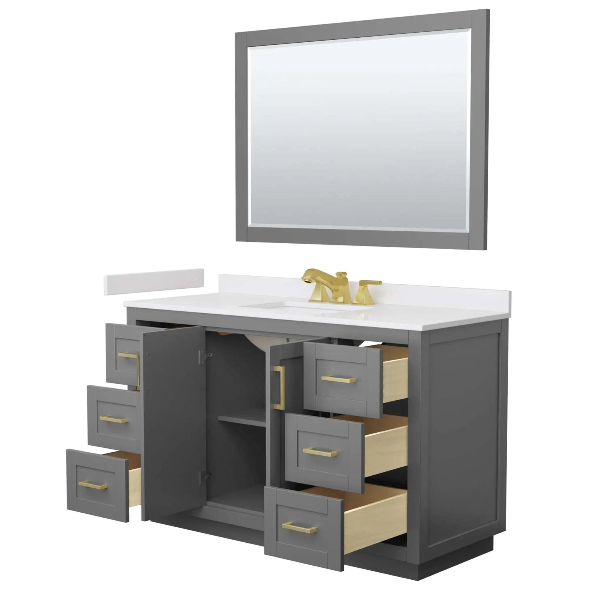 54" Miranda Single Bathroom Vanity in Dark Gray with Brushed Gold Trim & 46" Mirror by Wyndham