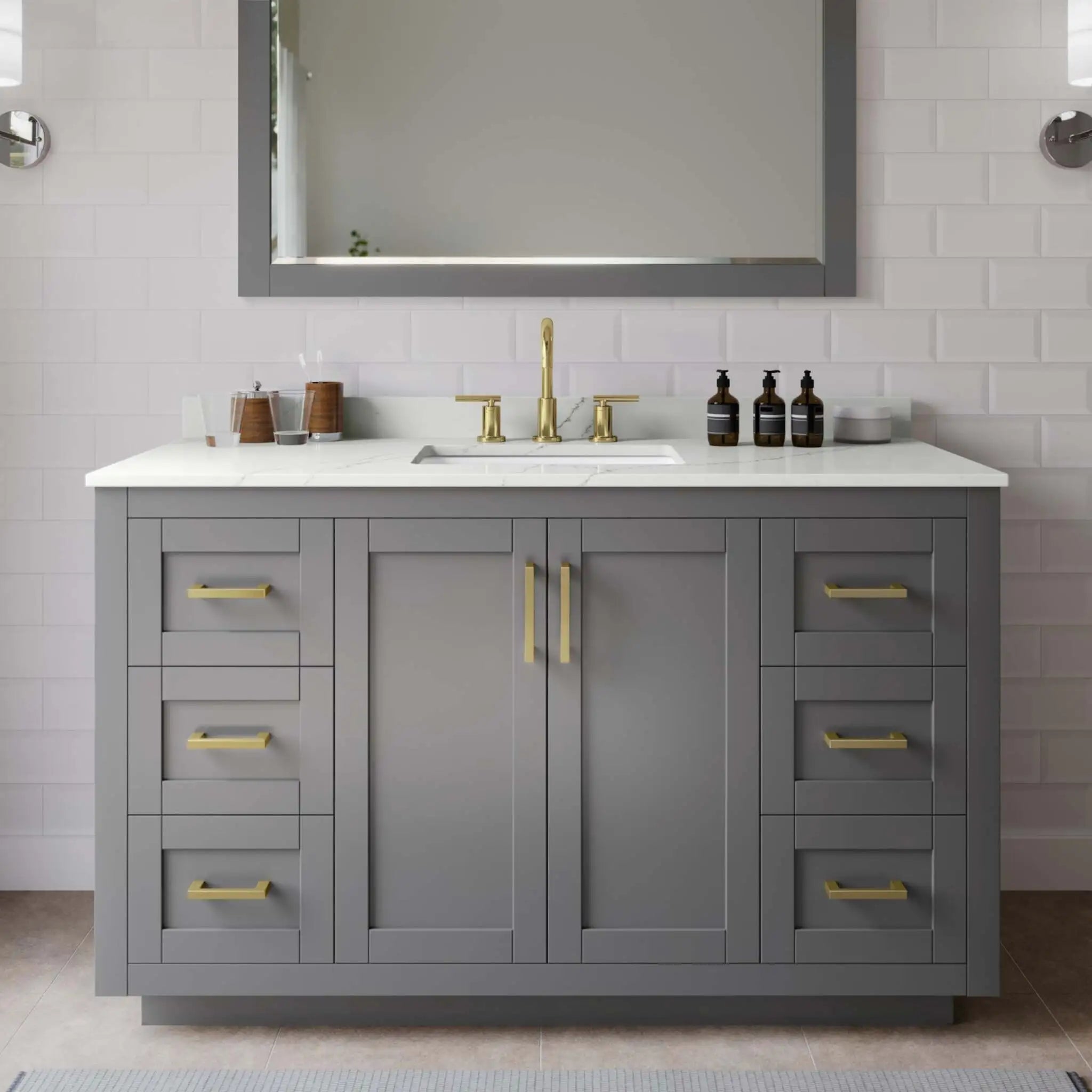 54" Miranda Single Bathroom Vanity in Dark Gray with Brushed Gold Trim by Wyndham
