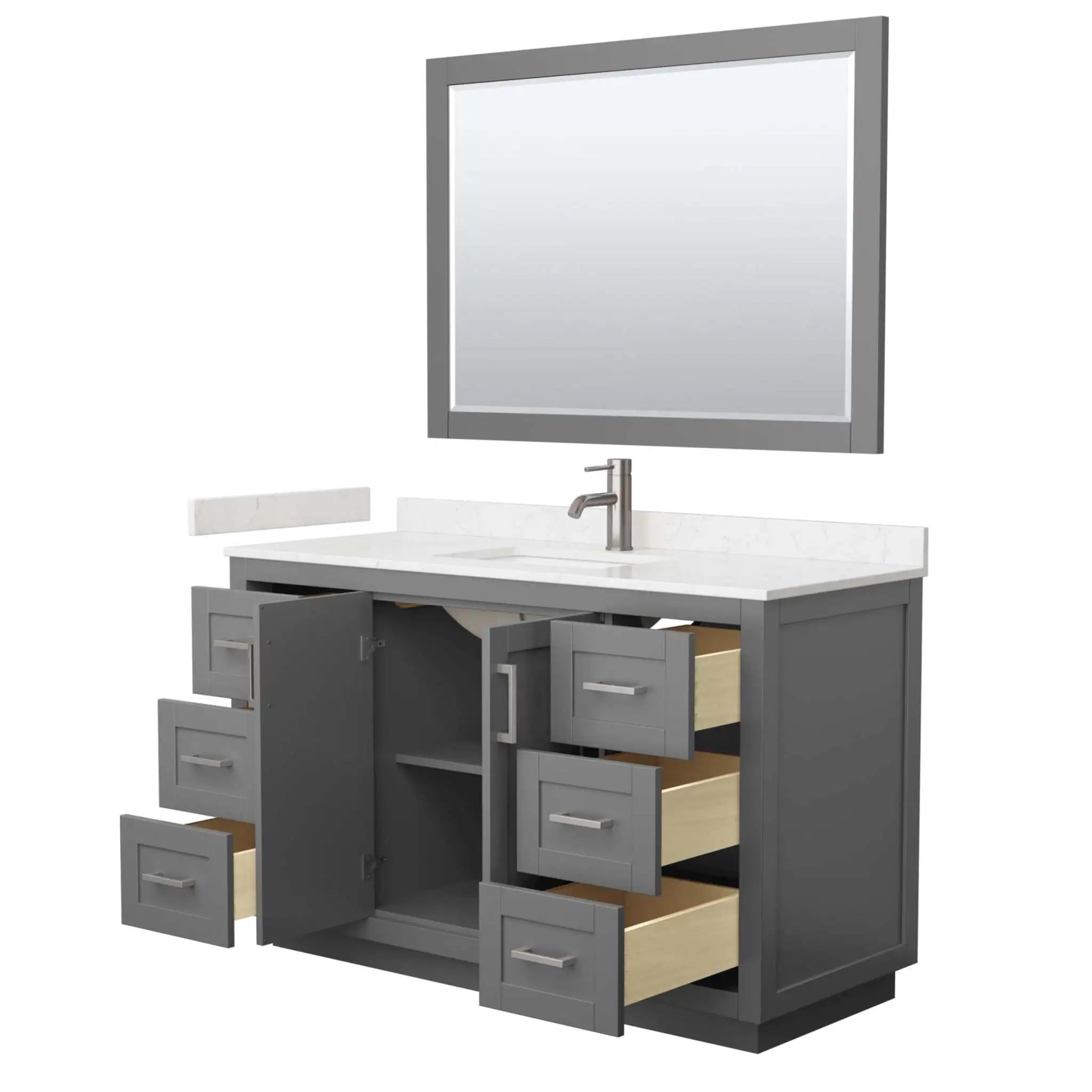54" Miranda Single Bathroom Vanity in Dark Gray with Brushed Nickel Trim & 46" Mirror by Wyndham