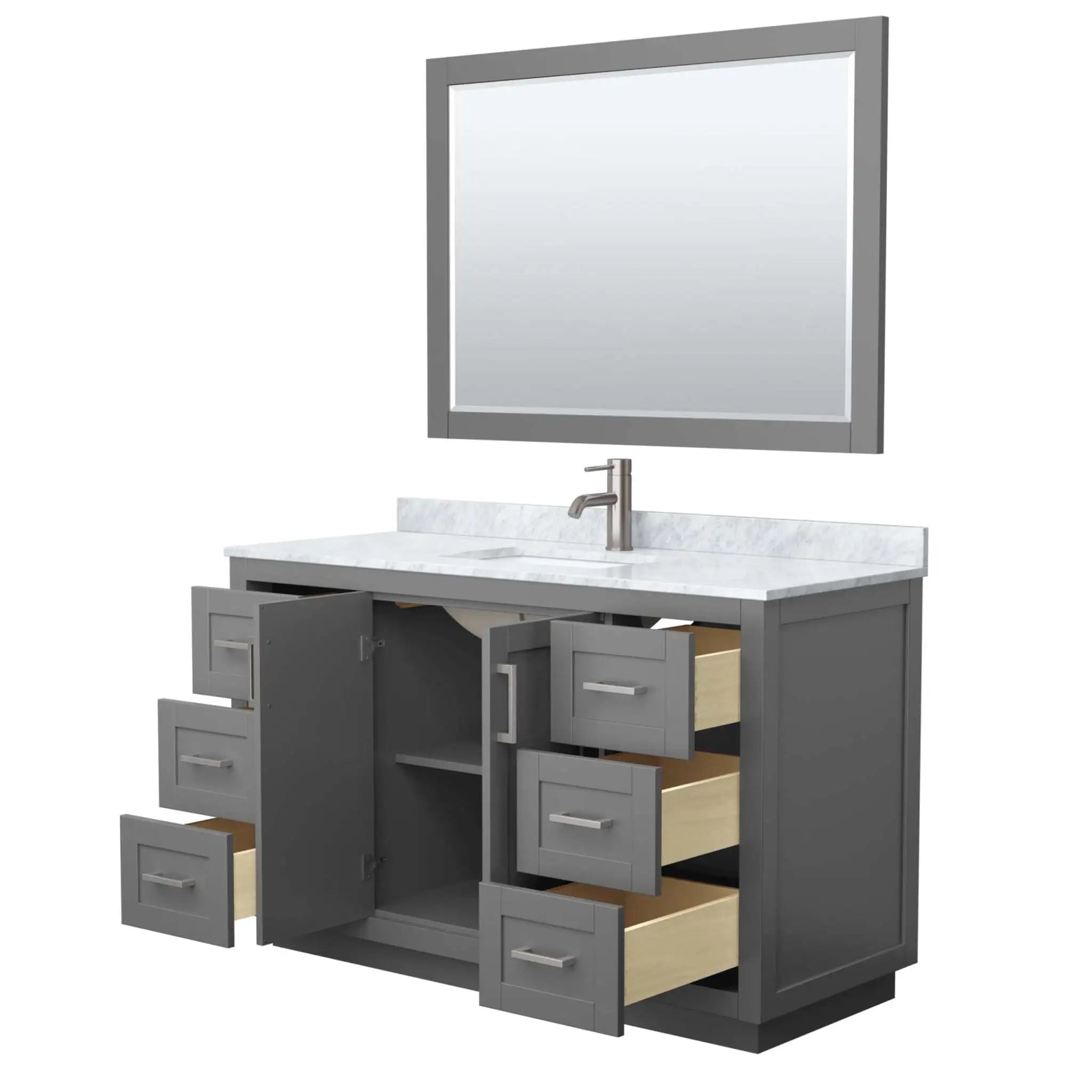 54" Miranda Single Bathroom Vanity in Dark Gray with Brushed Nickel Trim & 46" Mirror by Wyndham