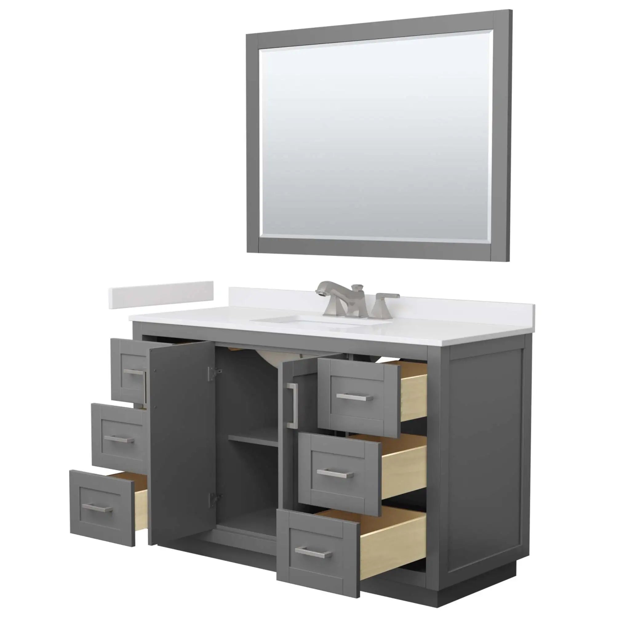 54" Miranda Single Bathroom Vanity in Dark Gray with Brushed Nickel Trim & 46" Mirror by Wyndham