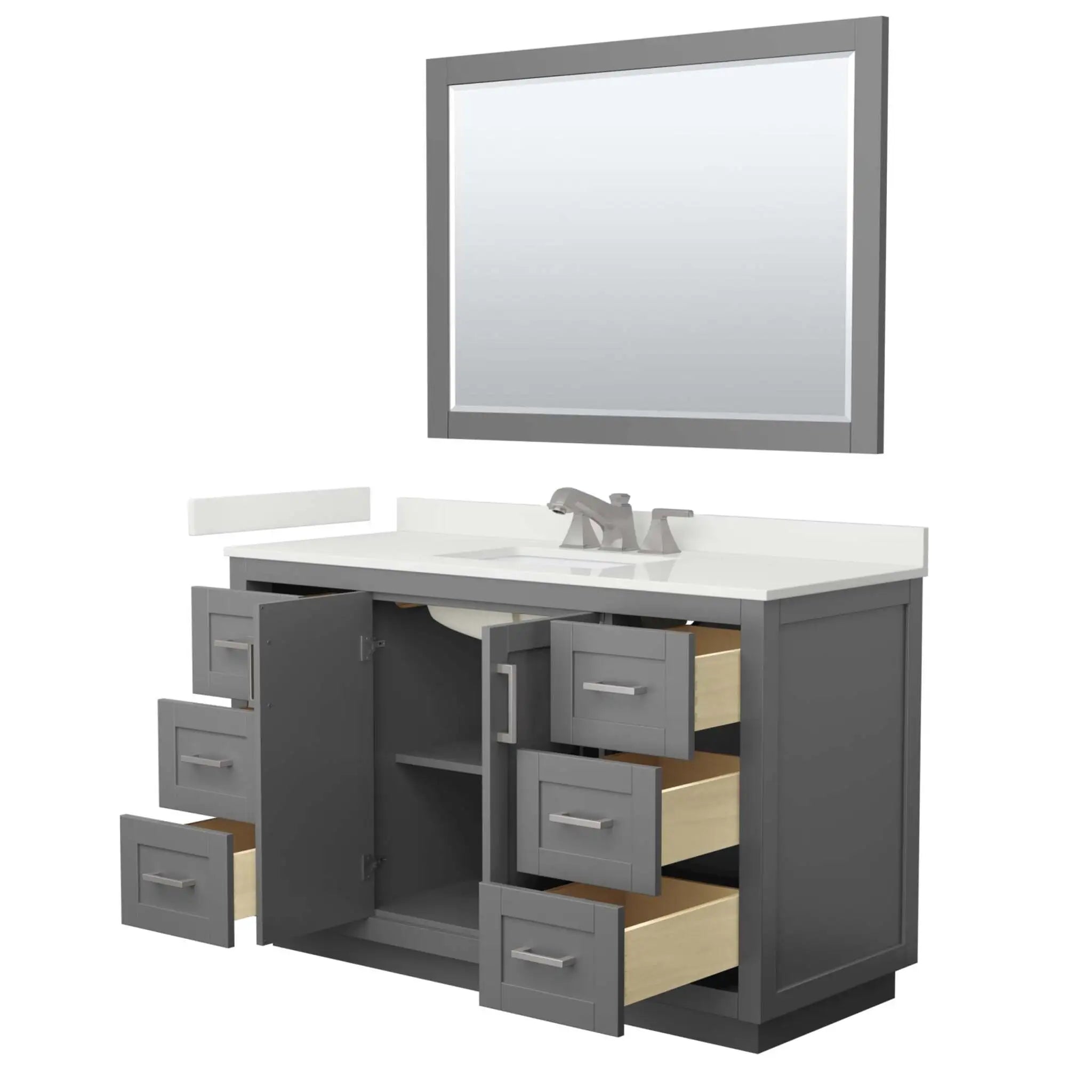 54" Miranda Single Bathroom Vanity in Dark Gray with Brushed Nickel Trim & 46" Mirror by Wyndham