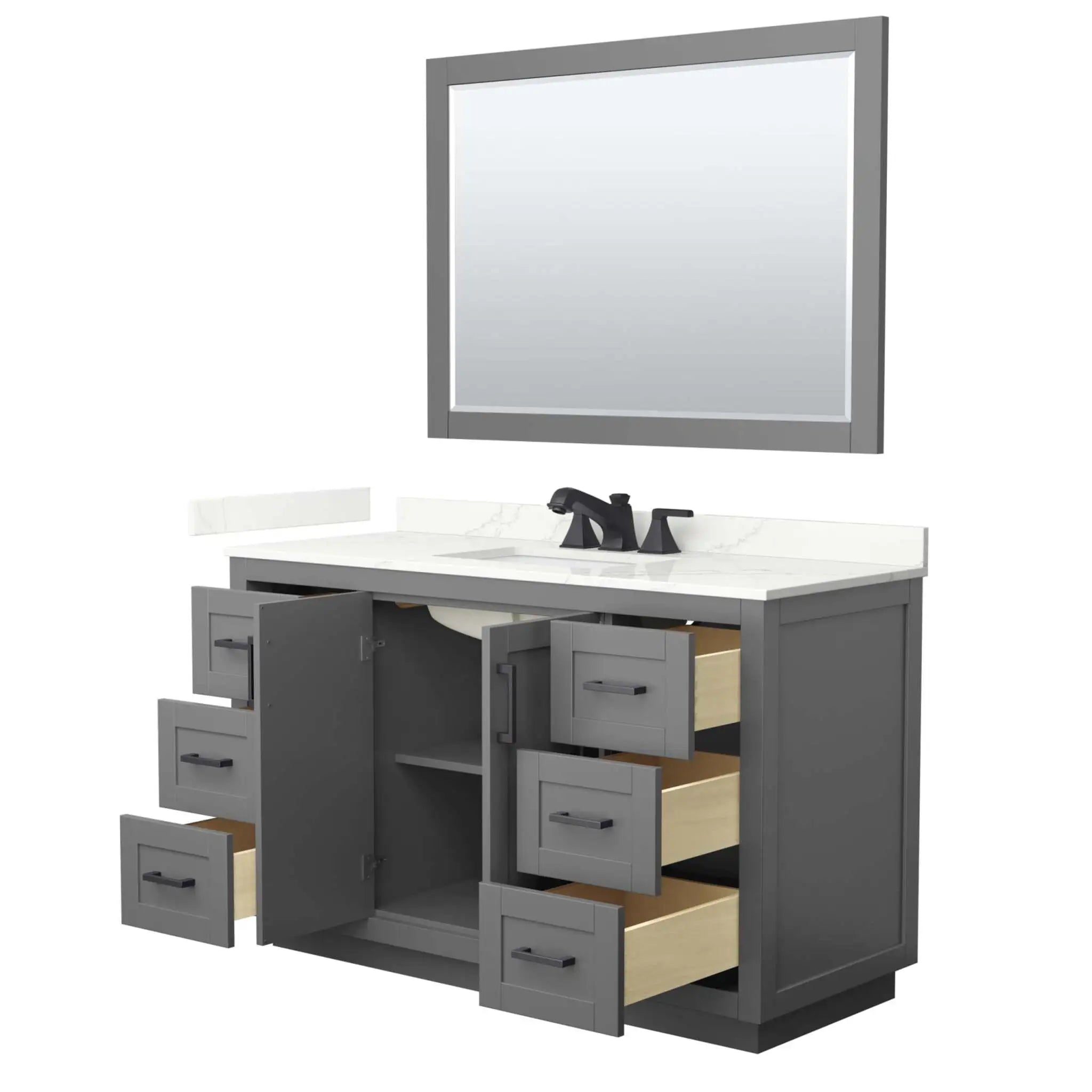 54" Miranda Single Bathroom Vanity in Dark Gray with Matte Black Trim & 46" Mirror by Wyndham