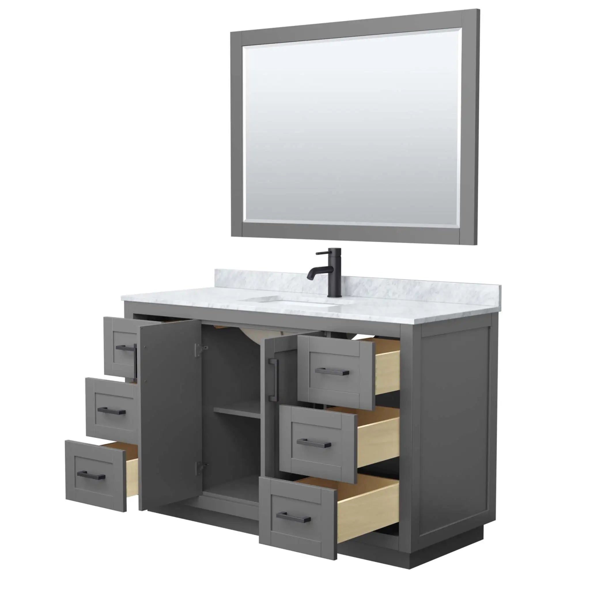 54" Miranda Single Bathroom Vanity in Dark Gray with Matte Black Trim & 46" Mirror by Wyndham