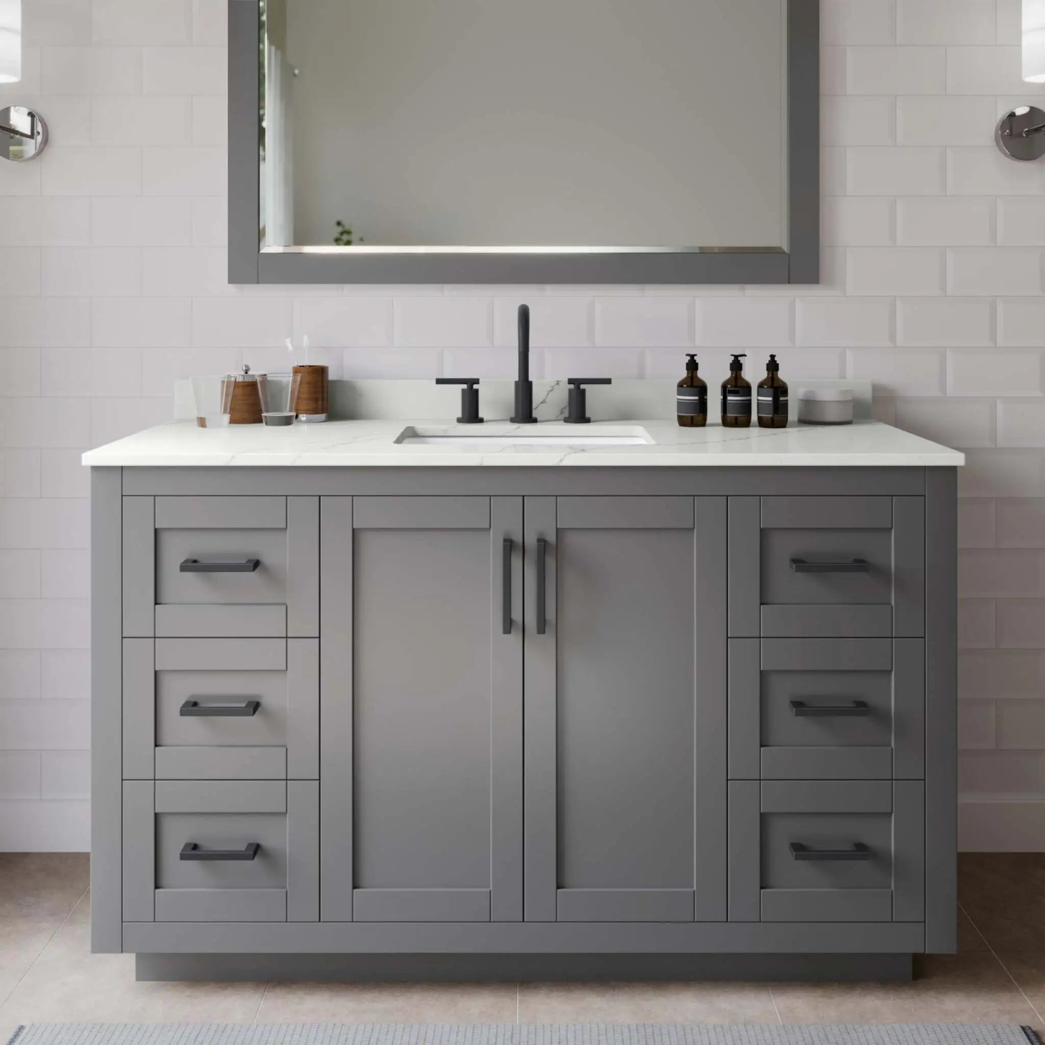 54" Miranda Single Bathroom Vanity in Dark Gray with Matte Black Trim by Wyndham