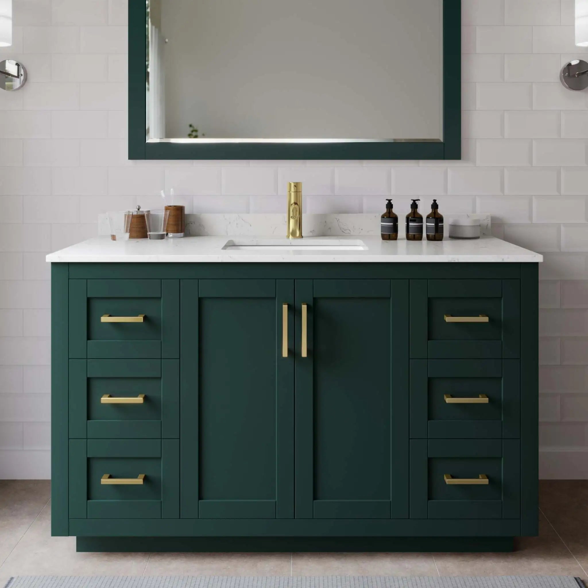 54" Miranda Single Bathroom Vanity in Green with Brushed Gold Trim & 46" Mirror by Wyndham