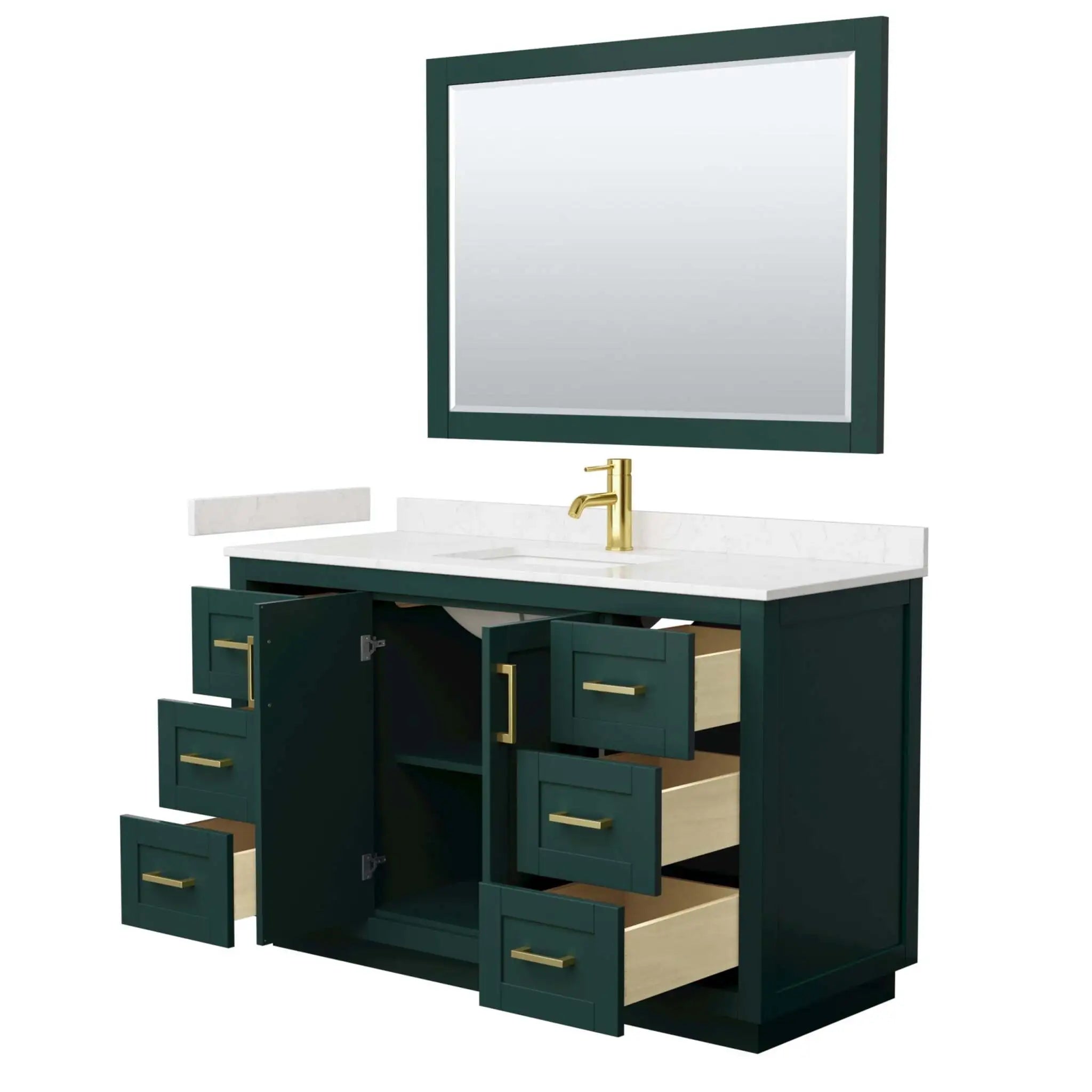 54" Miranda Single Bathroom Vanity in Green with Brushed Gold Trim & 46" Mirror by Wyndham