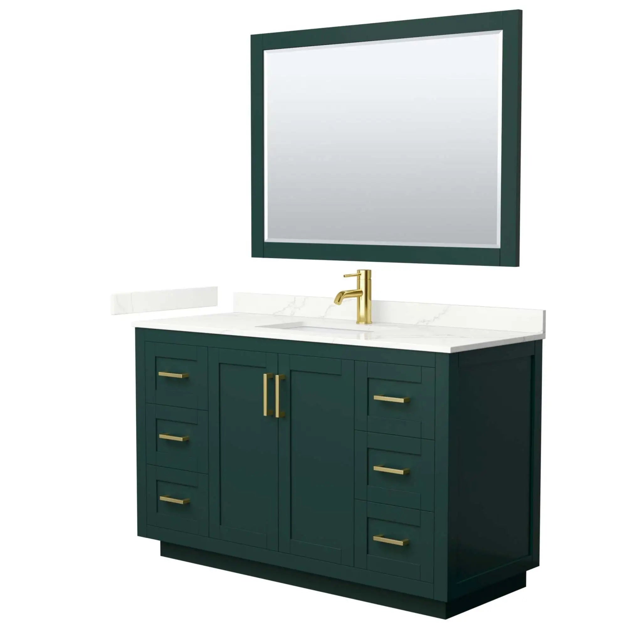 54" Miranda Single Bathroom Vanity in Green with Brushed Gold Trim & 46" Mirror by Wyndham