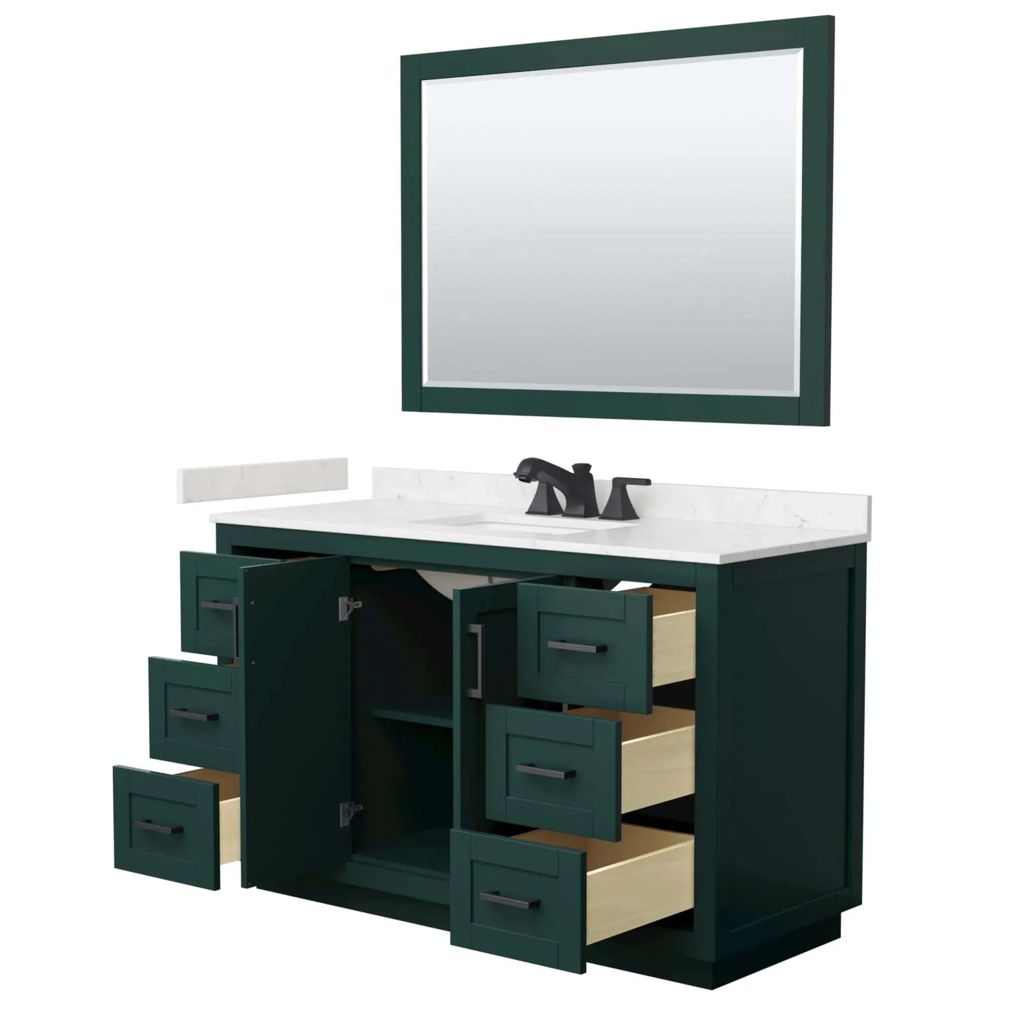 54" Miranda Single Bathroom Vanity in Green with Matte Black Trim & 46" Mirror by Wyndham