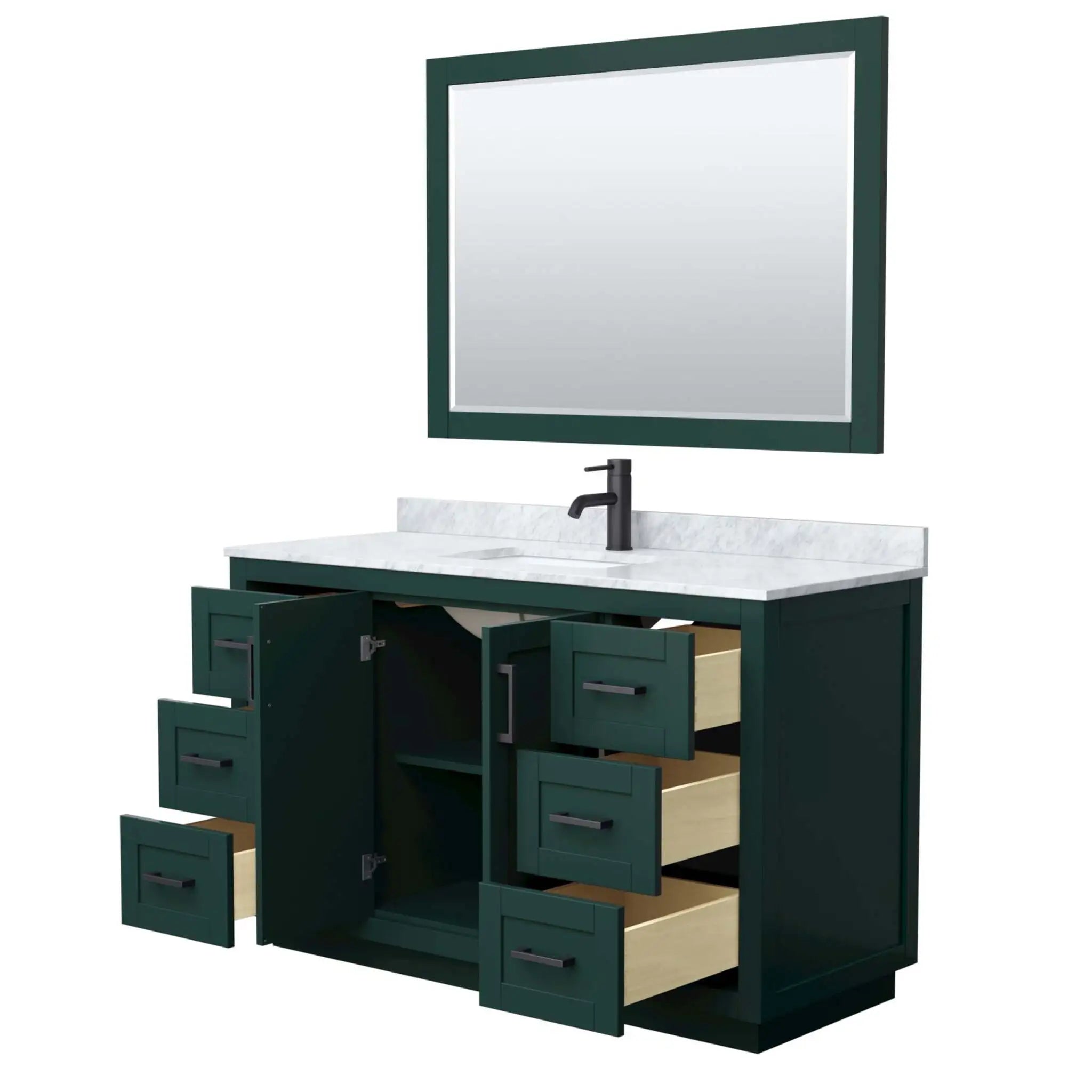 54" Miranda Single Bathroom Vanity in Green with Matte Black Trim & 46" Mirror by Wyndham