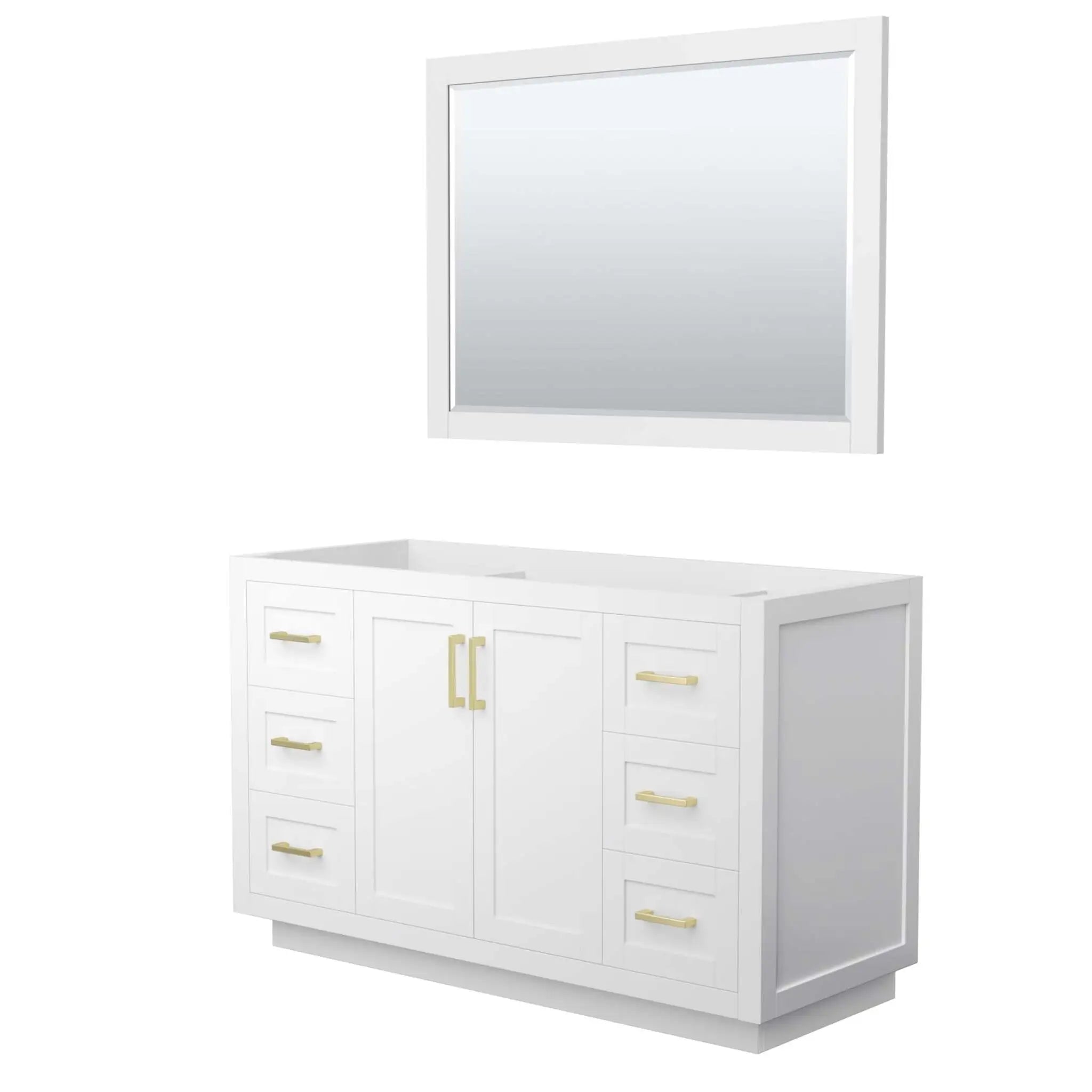 54" Miranda Single Bathroom Vanity in White with Brushed Gold Trim & 46" Mirror by Wyndham