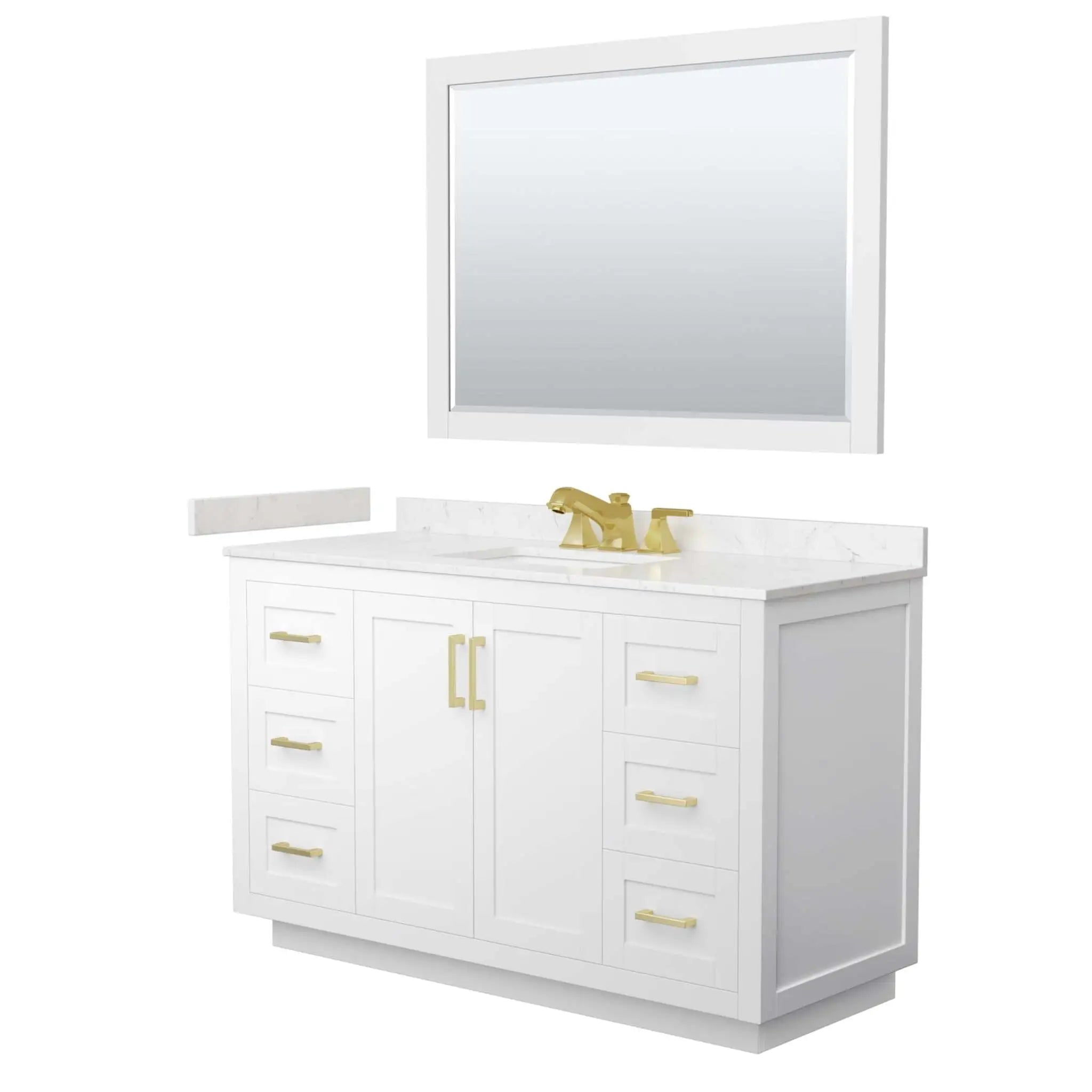 54" Miranda Single Bathroom Vanity in White with Brushed Gold Trim & 46" Mirror by Wyndham
