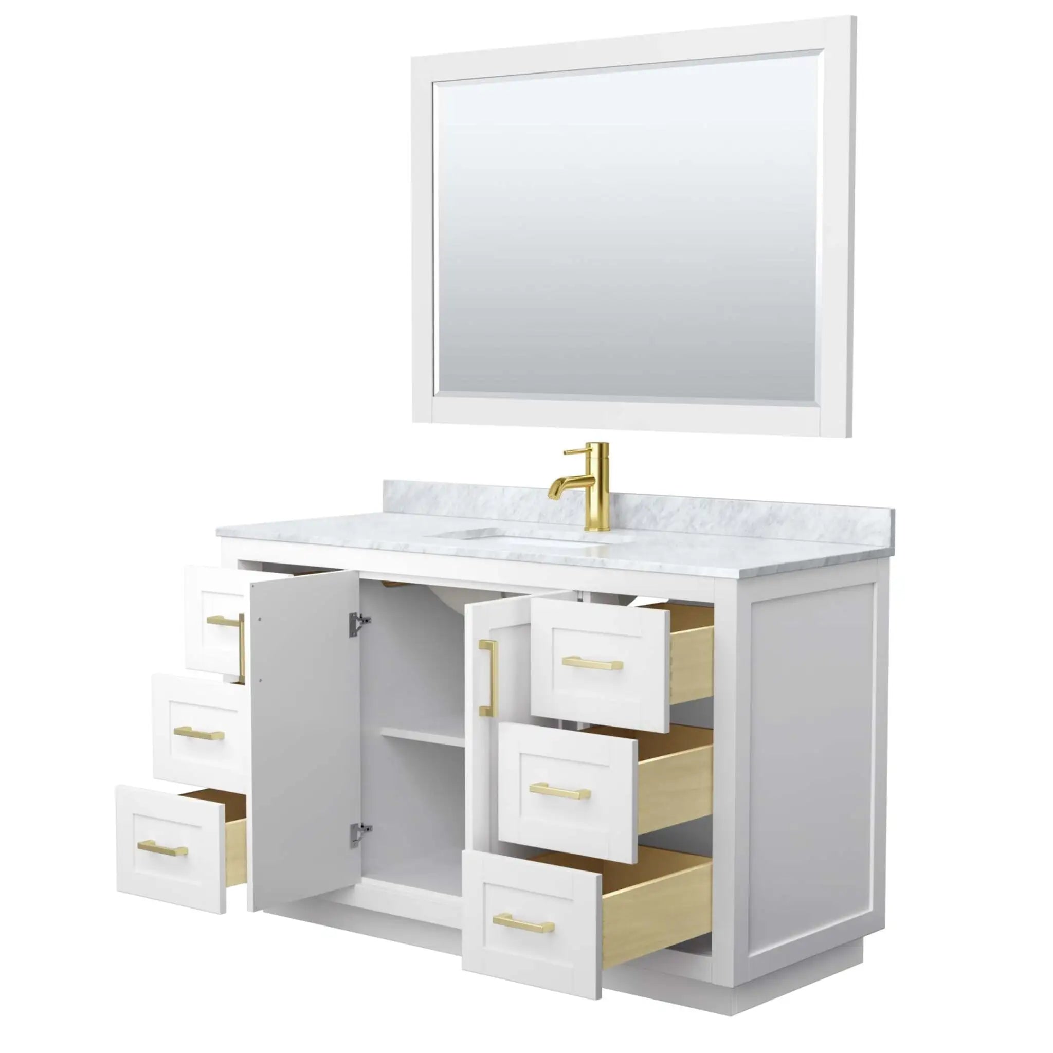 54" Miranda Single Bathroom Vanity in White with Brushed Gold Trim & 46" Mirror by Wyndham