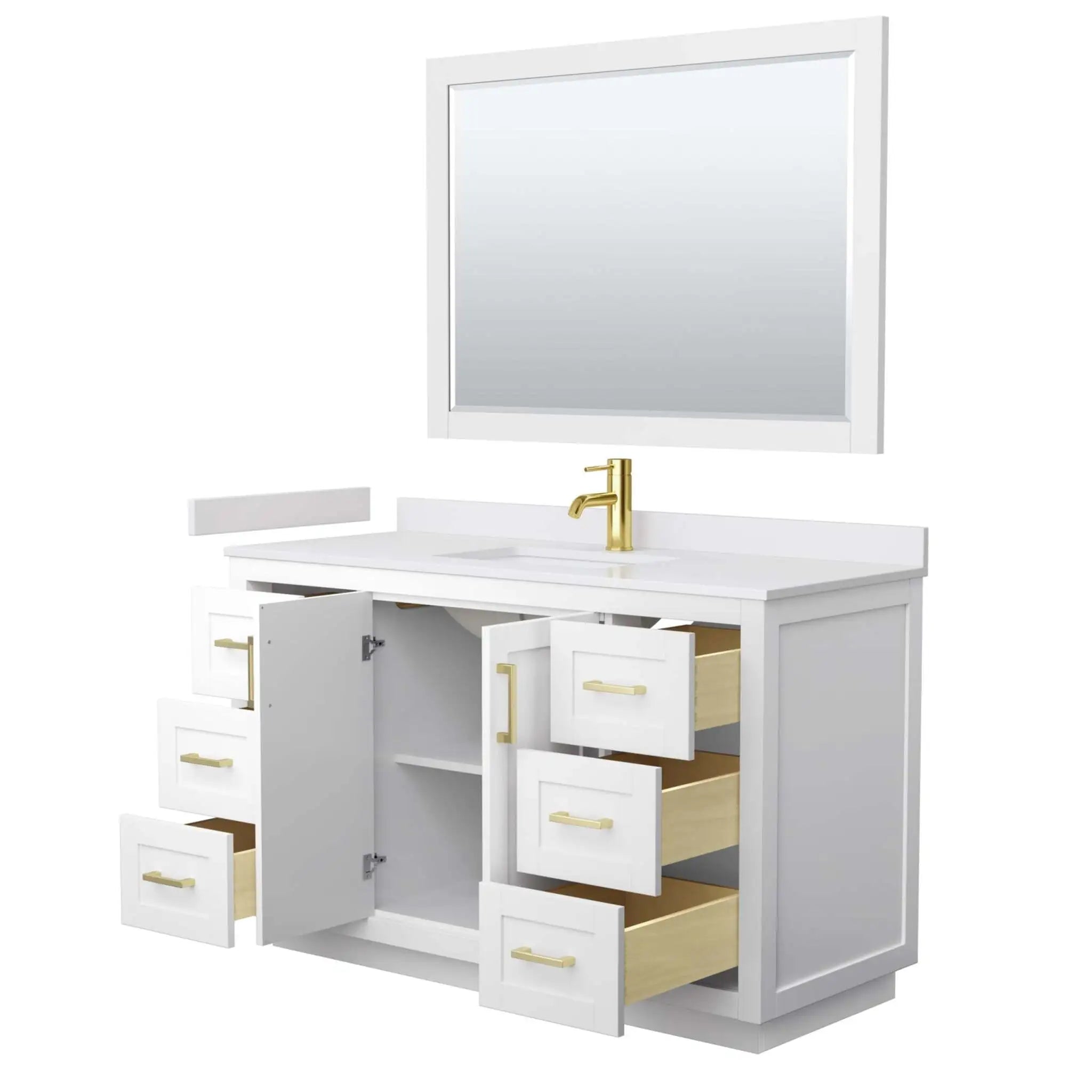 54" Miranda Single Bathroom Vanity in White with Brushed Gold Trim & 46" Mirror by Wyndham