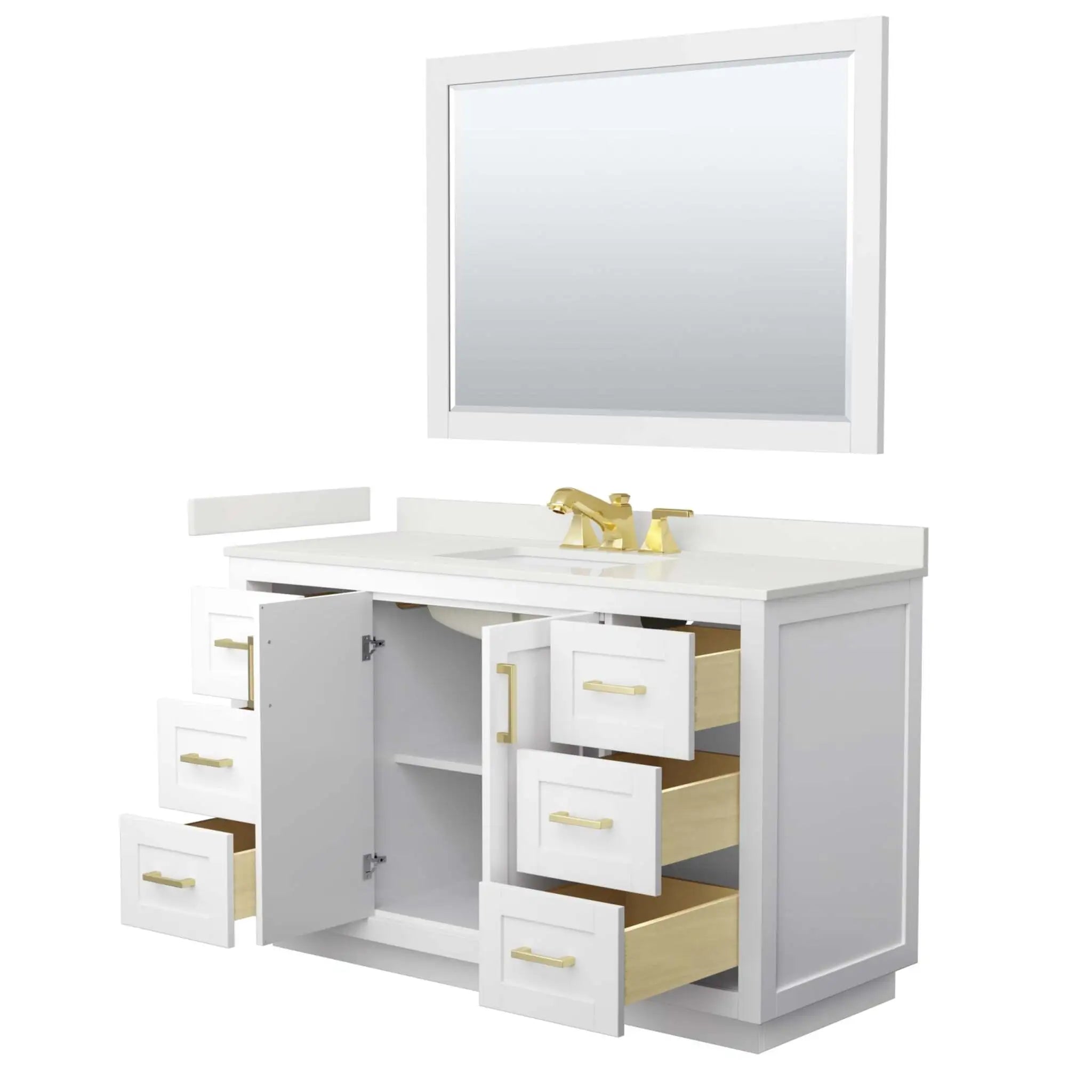 54" Miranda Single Bathroom Vanity in White with Brushed Gold Trim & 46" Mirror by Wyndham
