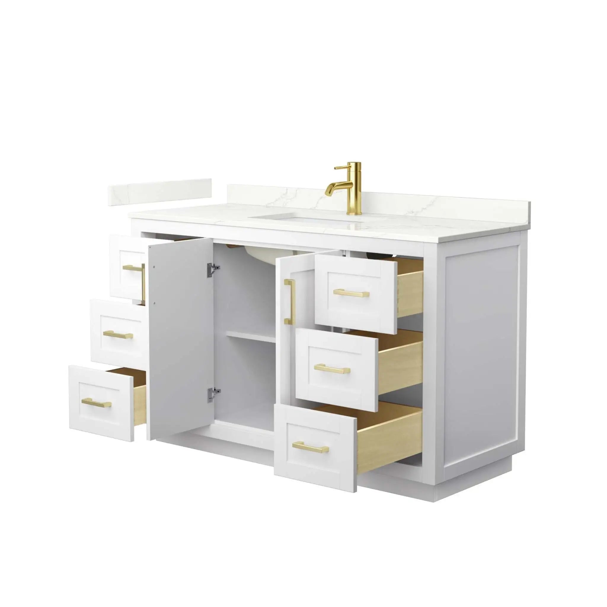 54" Miranda Single Bathroom Vanity in White with Brushed Gold Trim by Wyndham
