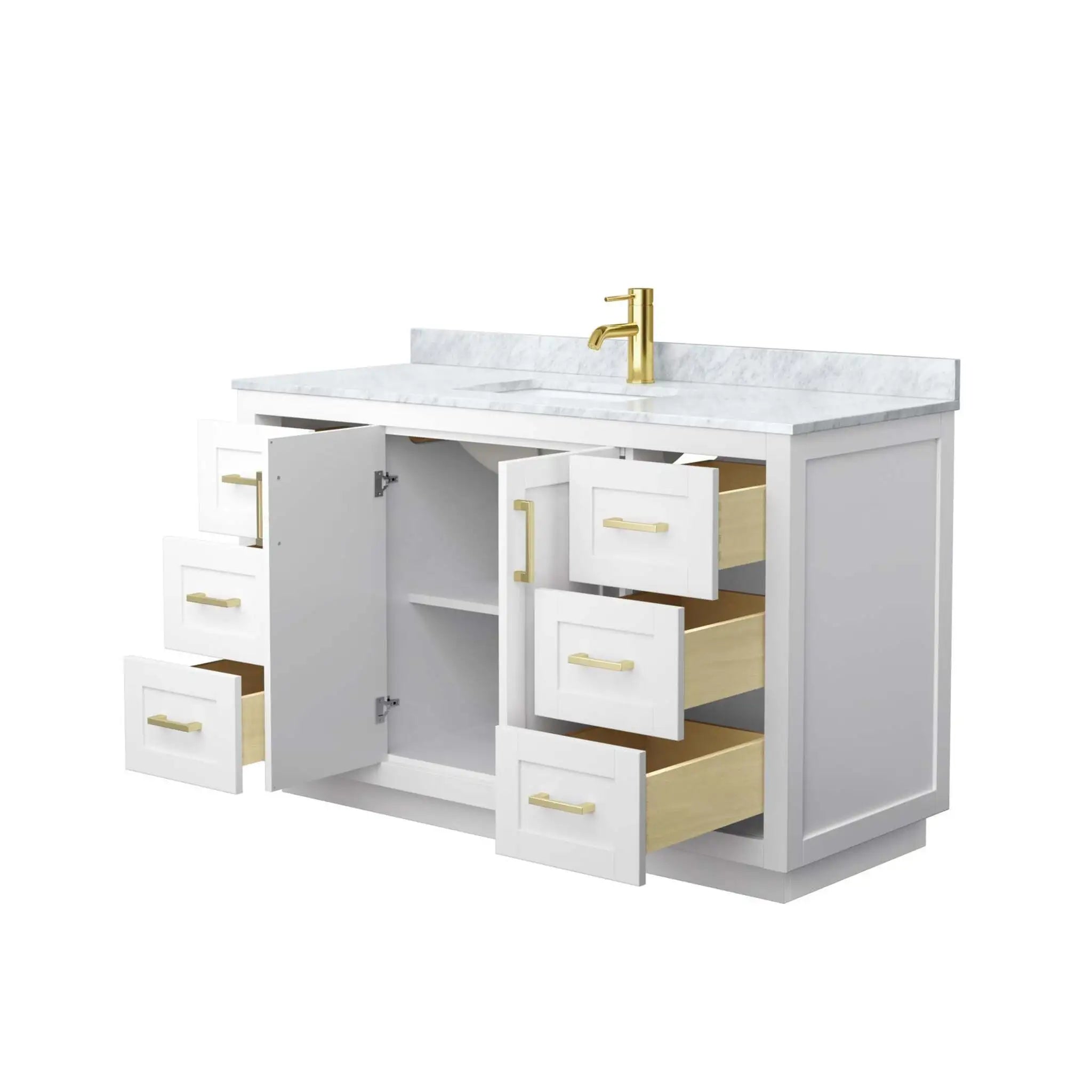 54" Miranda Single Bathroom Vanity in White with Brushed Gold Trim by Wyndham