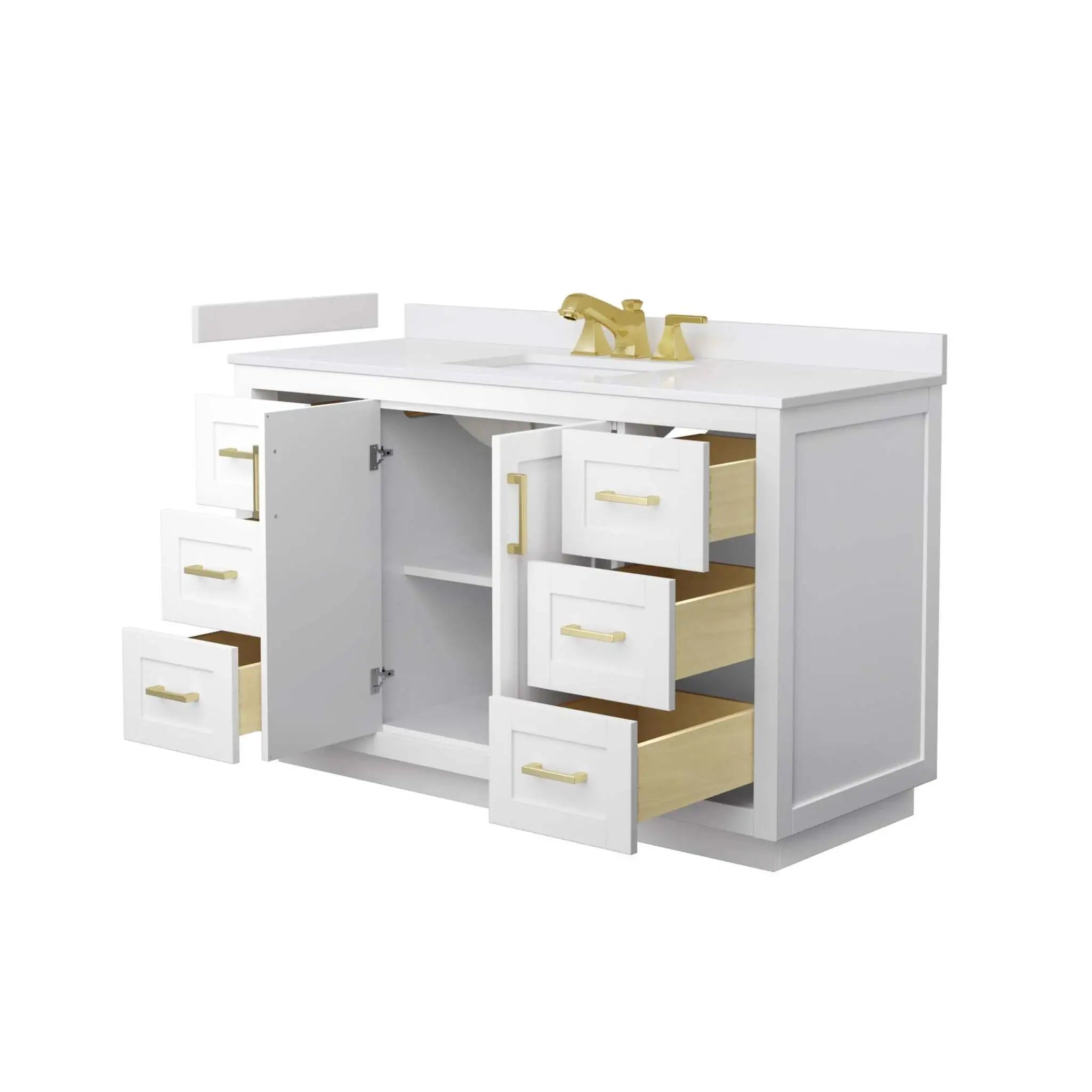 54" Miranda Single Bathroom Vanity in White with Brushed Gold Trim by Wyndham
