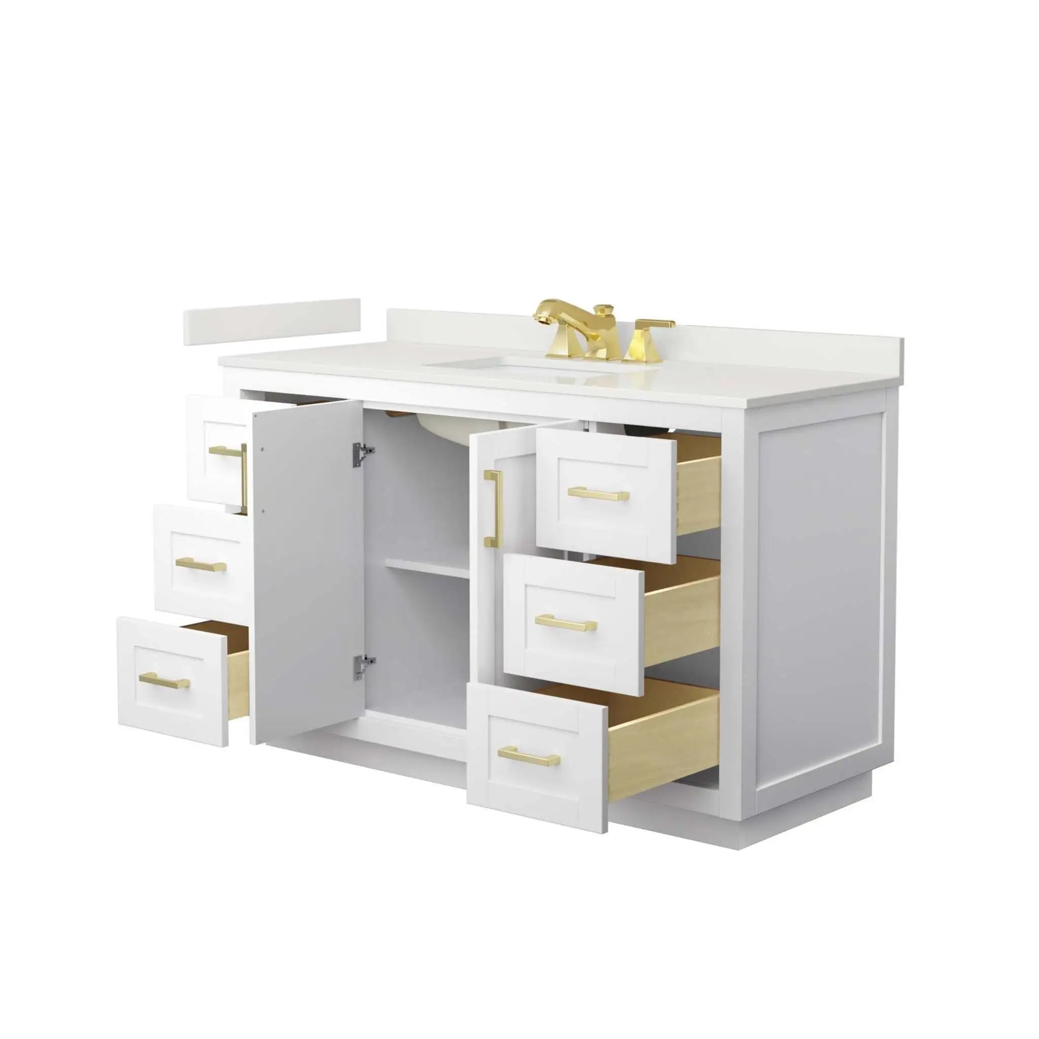 54" Miranda Single Bathroom Vanity in White with Brushed Gold Trim by Wyndham