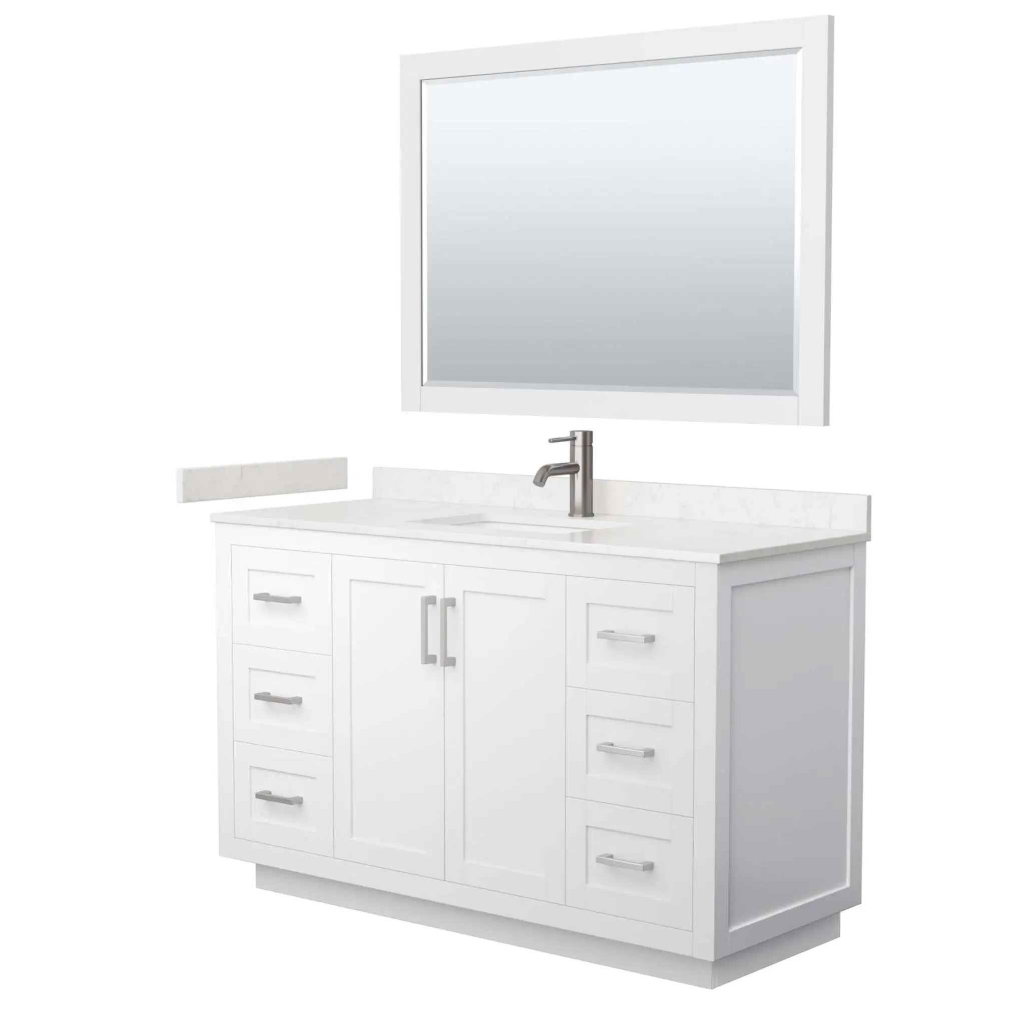 54" Miranda Single Bathroom Vanity in White with Brushed Nickel Trim & 46" Mirror by Wyndham