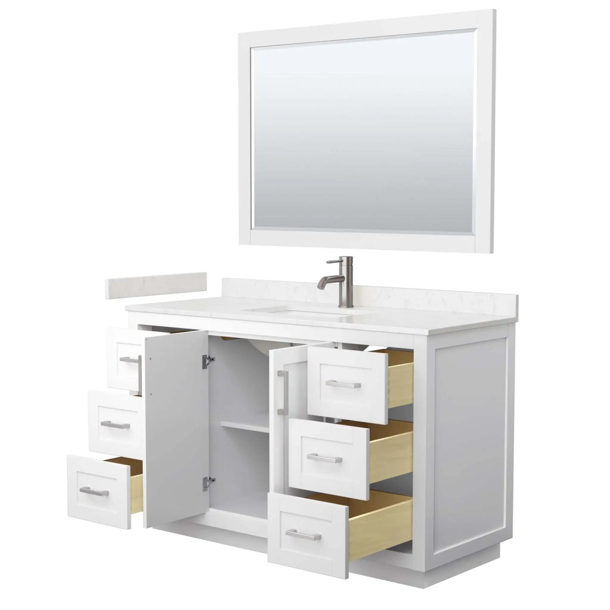 54" Miranda Single Bathroom Vanity in White with Brushed Nickel Trim & 46" Mirror by Wyndham