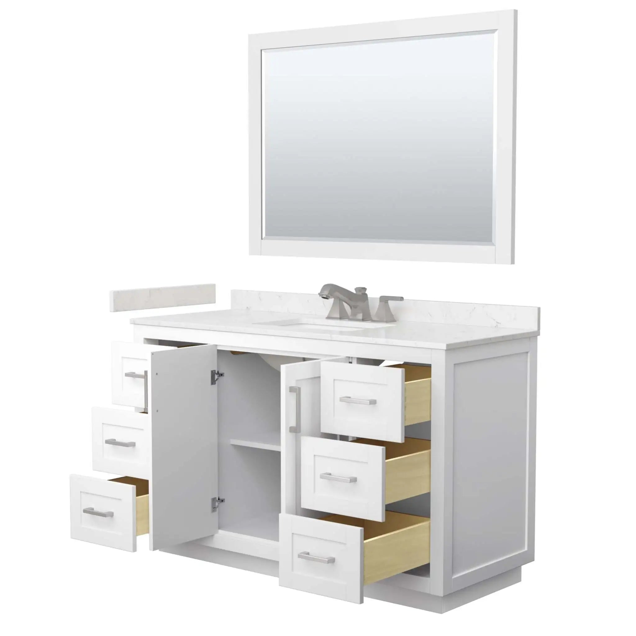 54" Miranda Single Bathroom Vanity in White with Brushed Nickel Trim & 46" Mirror by Wyndham