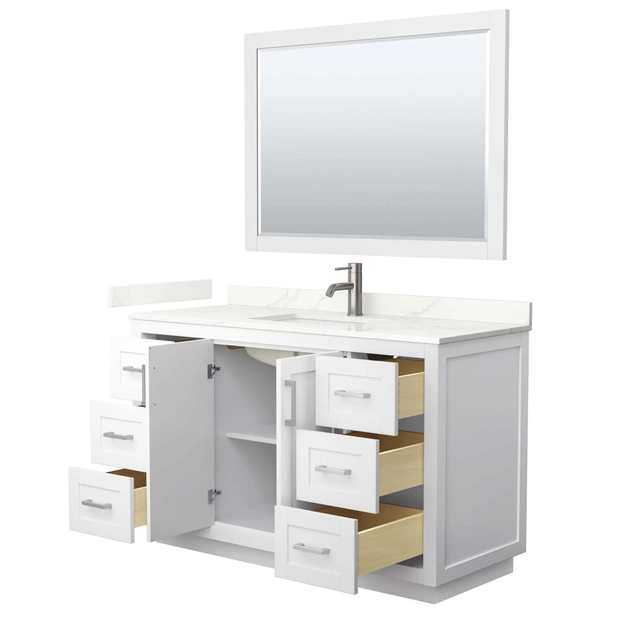 54" Miranda Single Bathroom Vanity in White with Brushed Nickel Trim & 46" Mirror by Wyndham