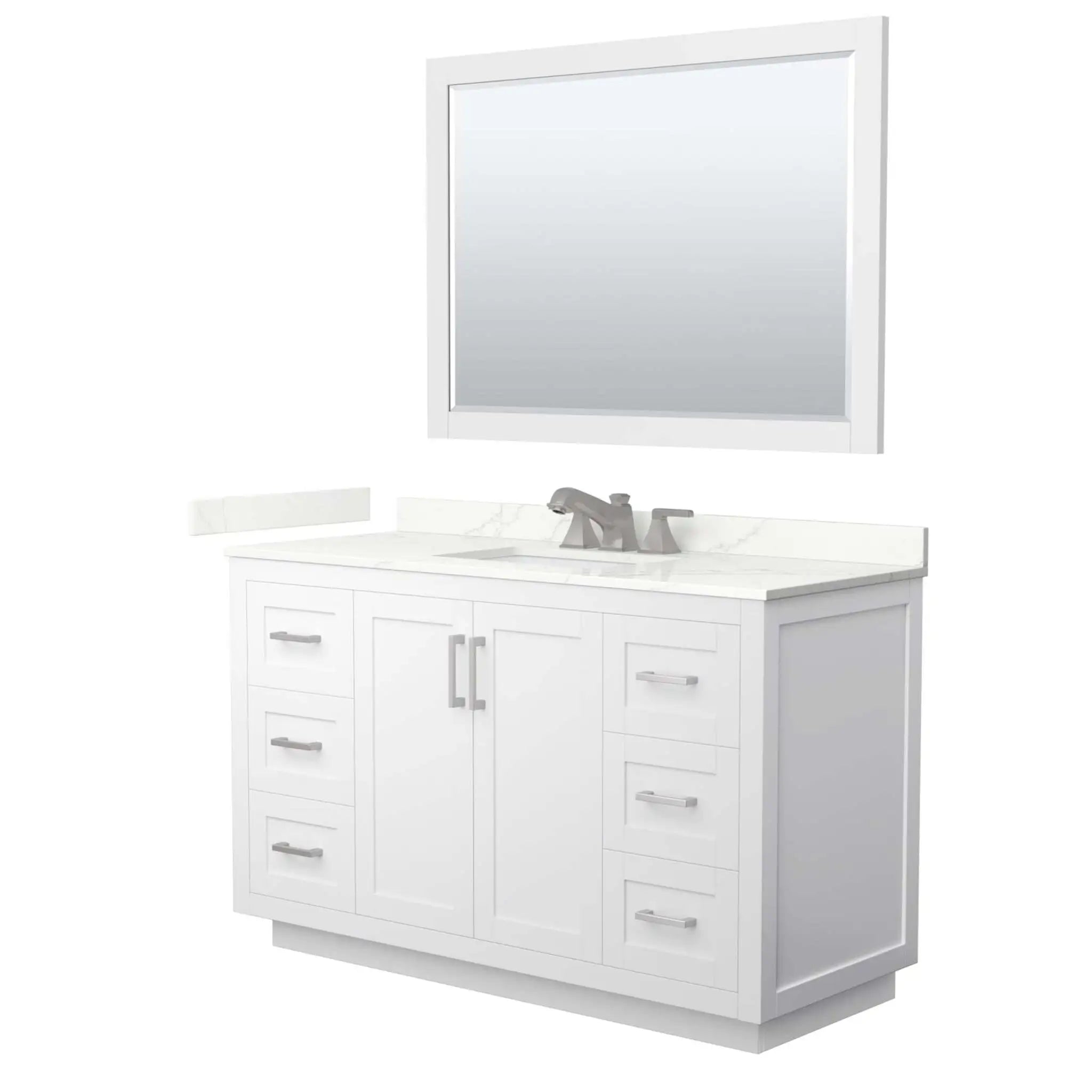 54" Miranda Single Bathroom Vanity in White with Brushed Nickel Trim & 46" Mirror by Wyndham