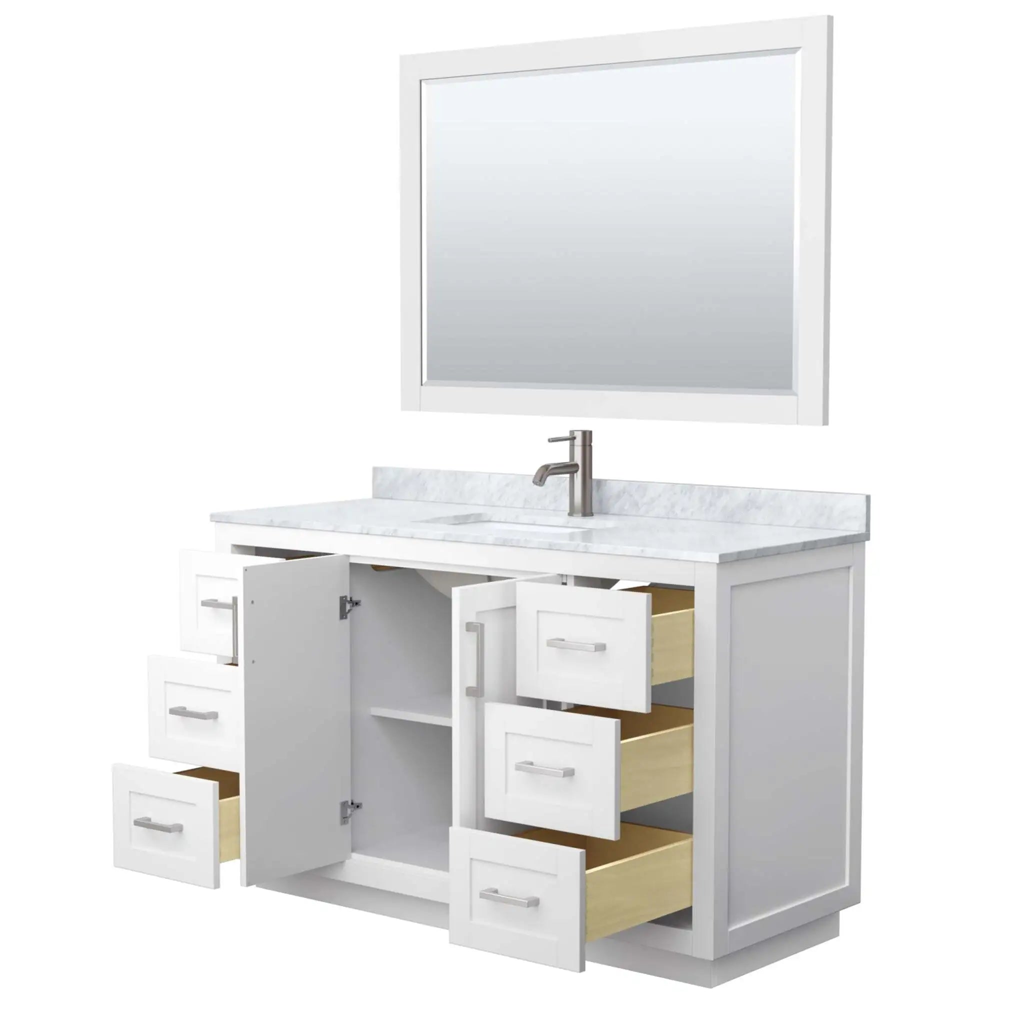 54" Miranda Single Bathroom Vanity in White with Brushed Nickel Trim & 46" Mirror by Wyndham